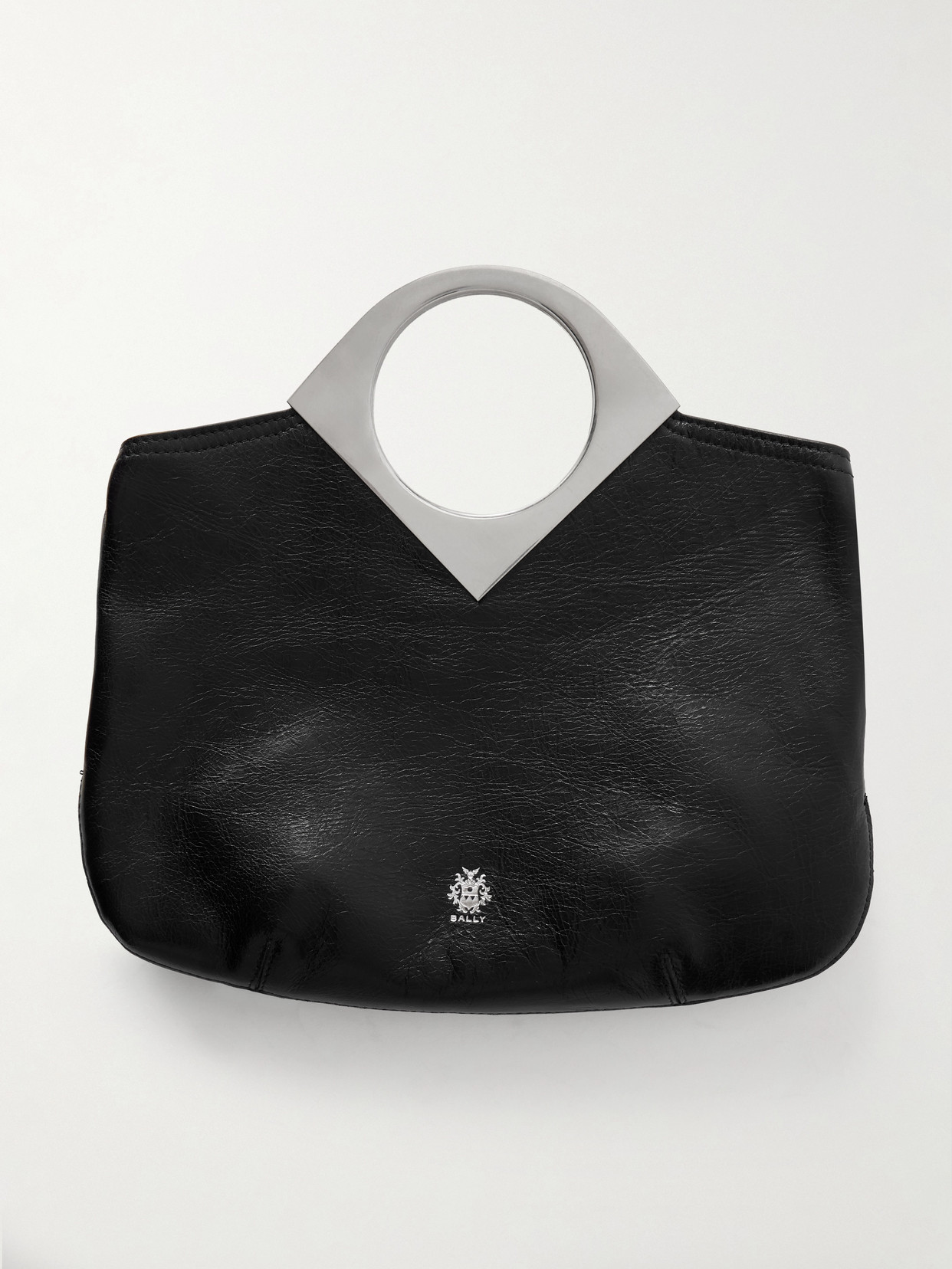 Bally Anni Mini Silver-tone And Leather Clutch In Black