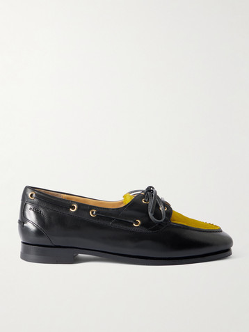BALLY Pathy calf hair-trimmed leather boat shoes