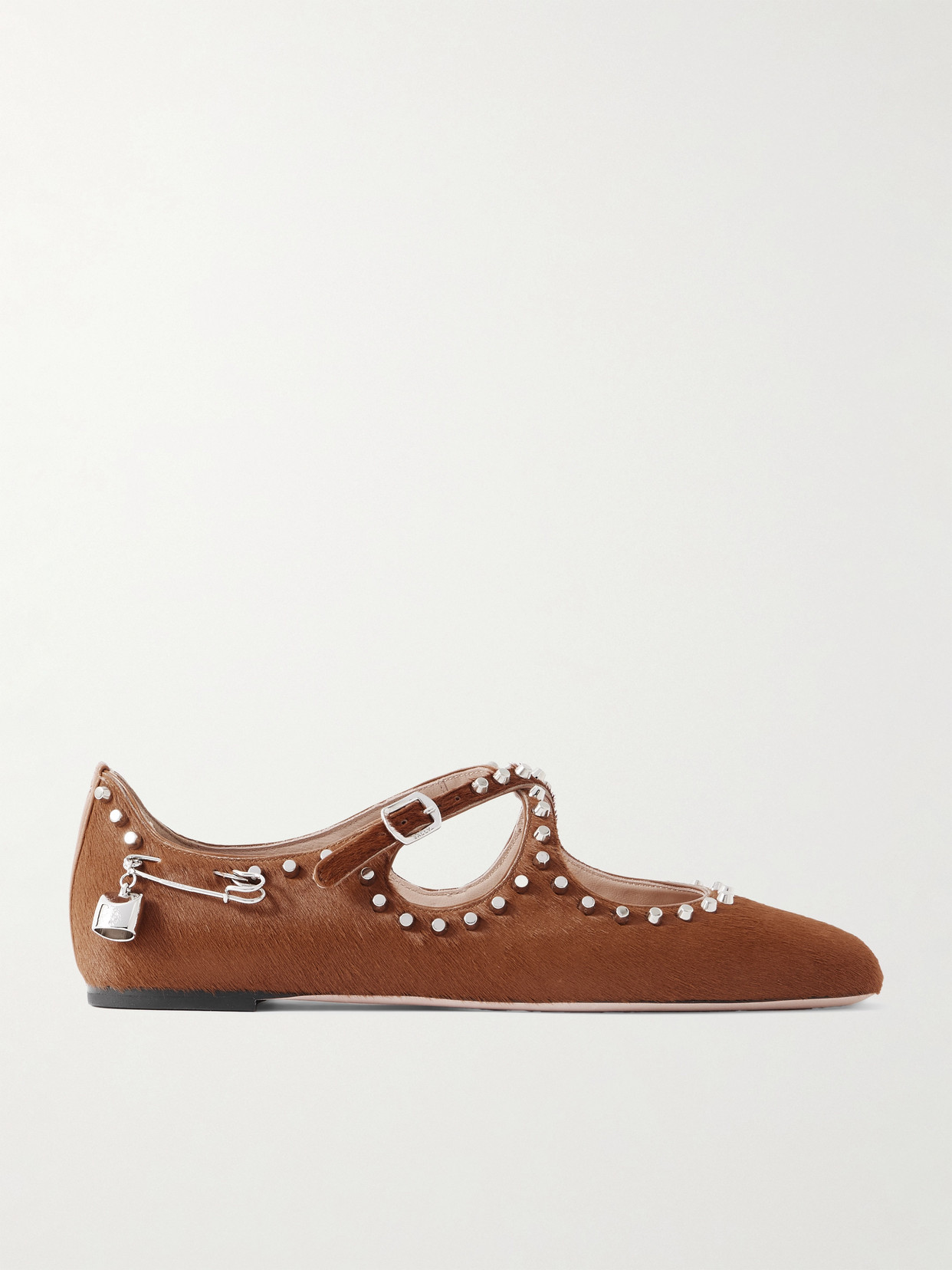 Bally Beliska Embellished Studded Calf Hair Ballet Flats In Brown
