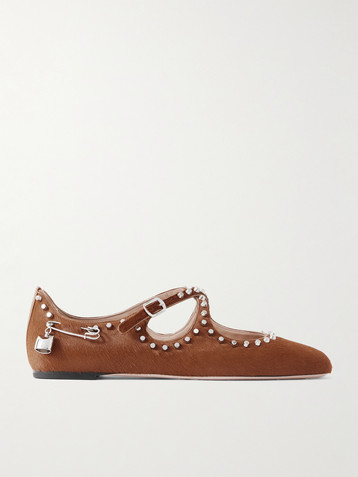 BALLY Beliska embellished studded calf hair ballet flats