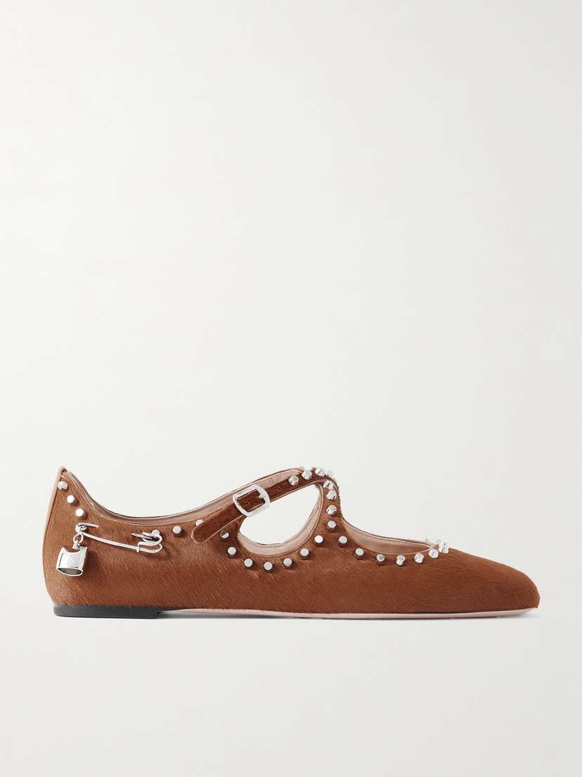 BALLY Beliska Embellished Studded Calf Hair Ballet Flats