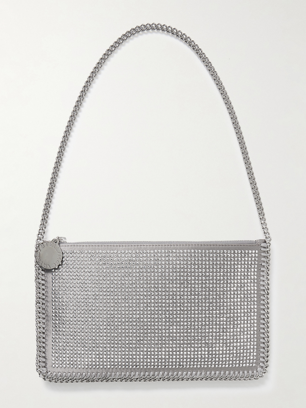 Stella Mccartney Falabella Embellished Satin Shoulder Bag In Silver