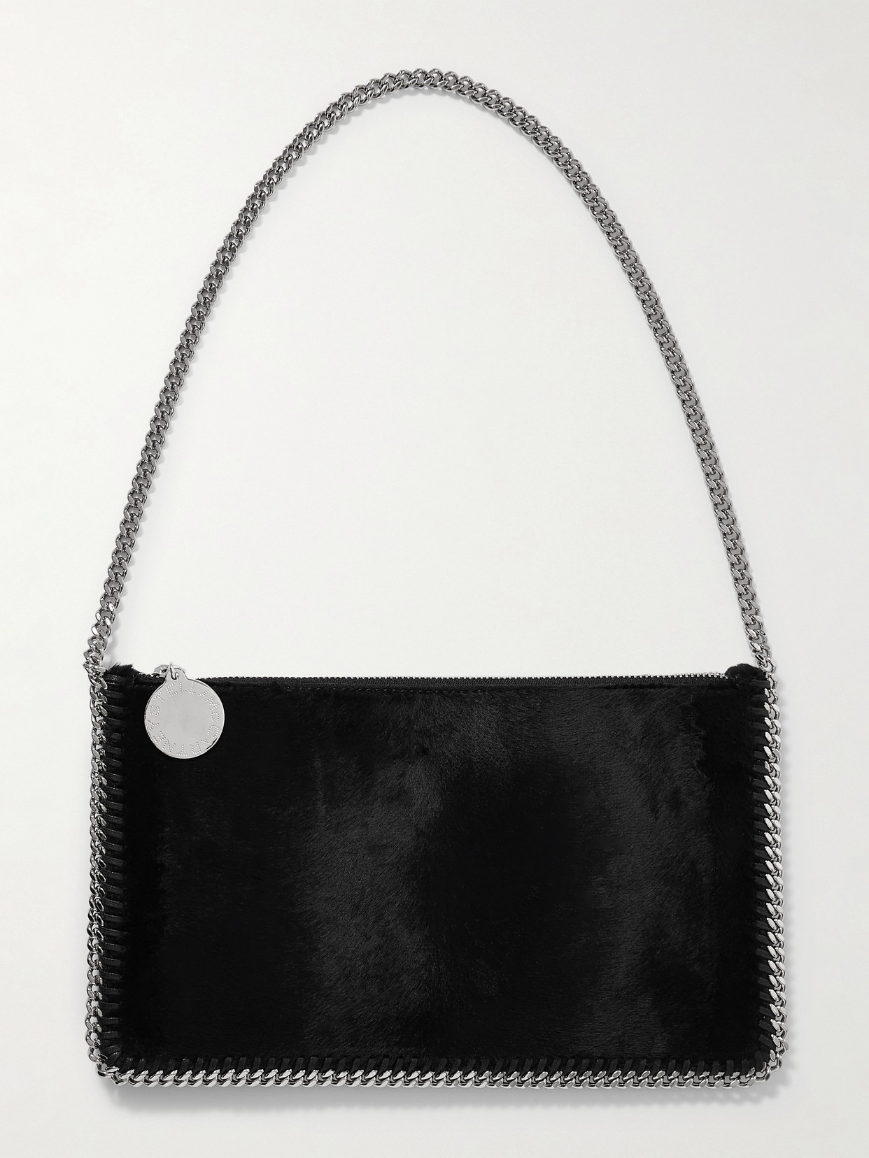 Stella Mccartney Falabella Pochette Brushed-velvet Shoulder Bag In Black
