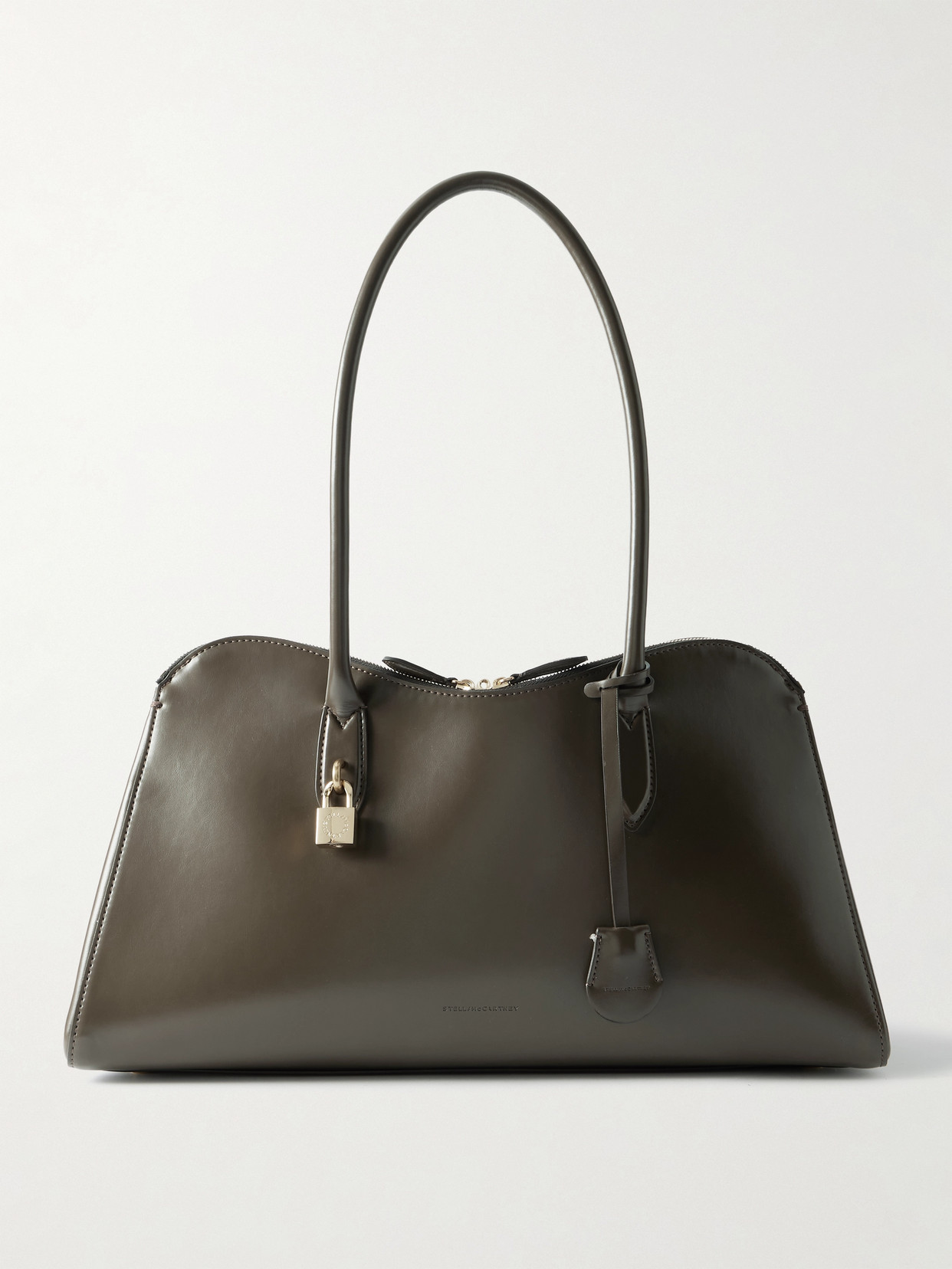 Stella Mccartney Ryder Logo-embossed Embellished Textured Vegan Tote In Neutral