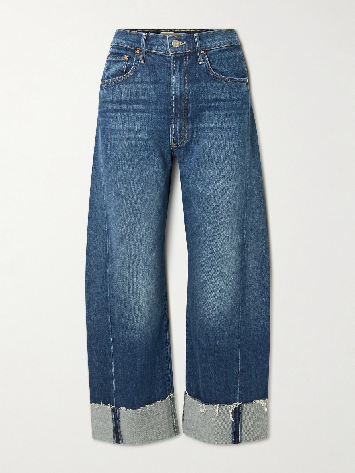 Mother The Half-pipe Ankle Cuff Fray High-rise Wide-leg Jeans In Blue