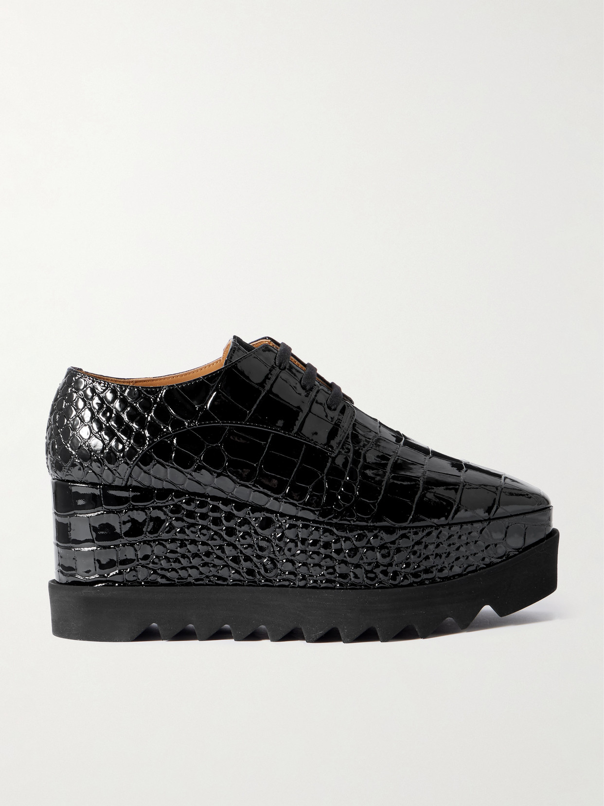 Stella Mccartney Elyse Croc-effect Vegetarian Platform Brogues In Black
