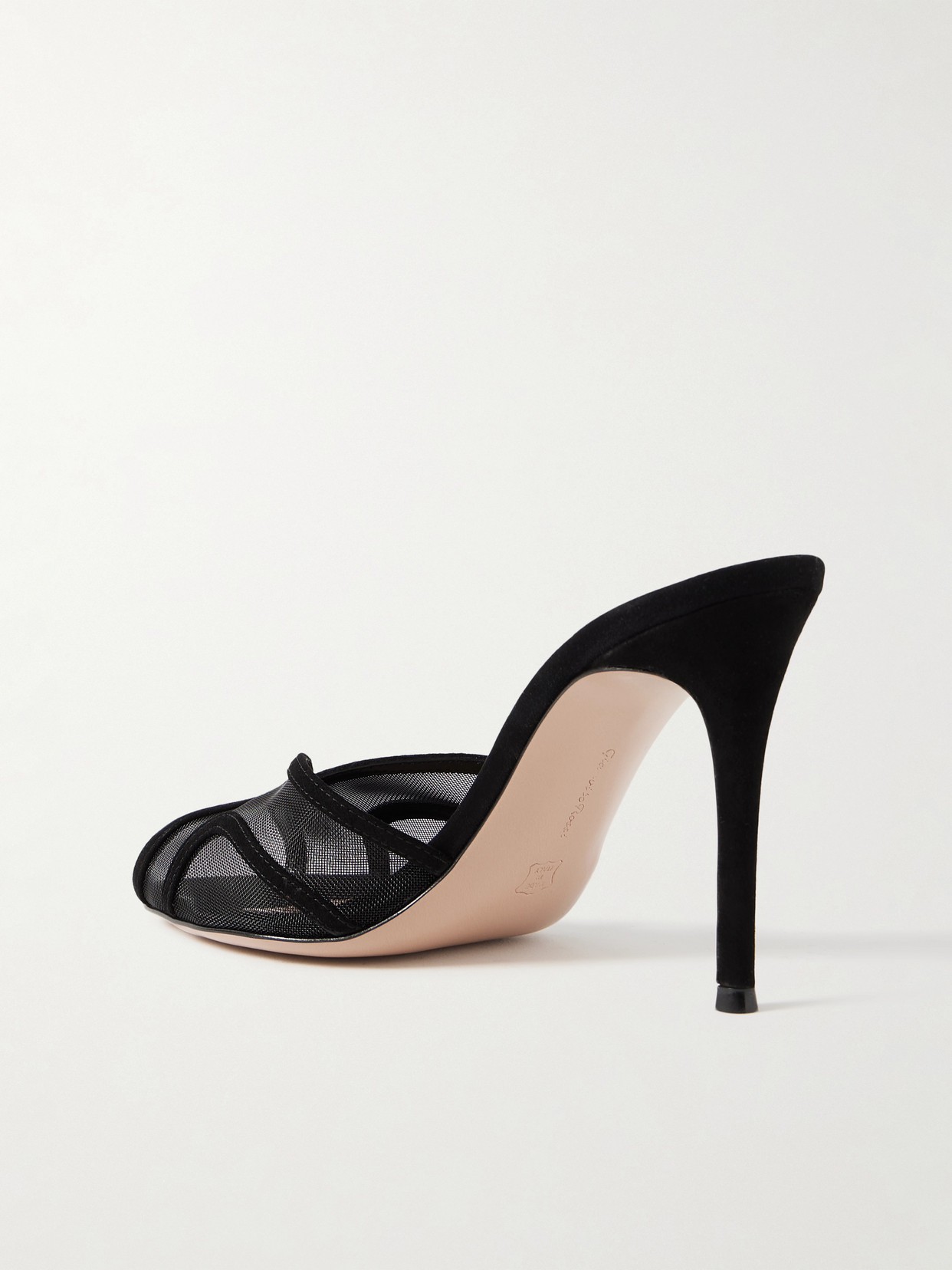 Gianvito Rossi 95 Suede-trimmed Mesh Mules In Black