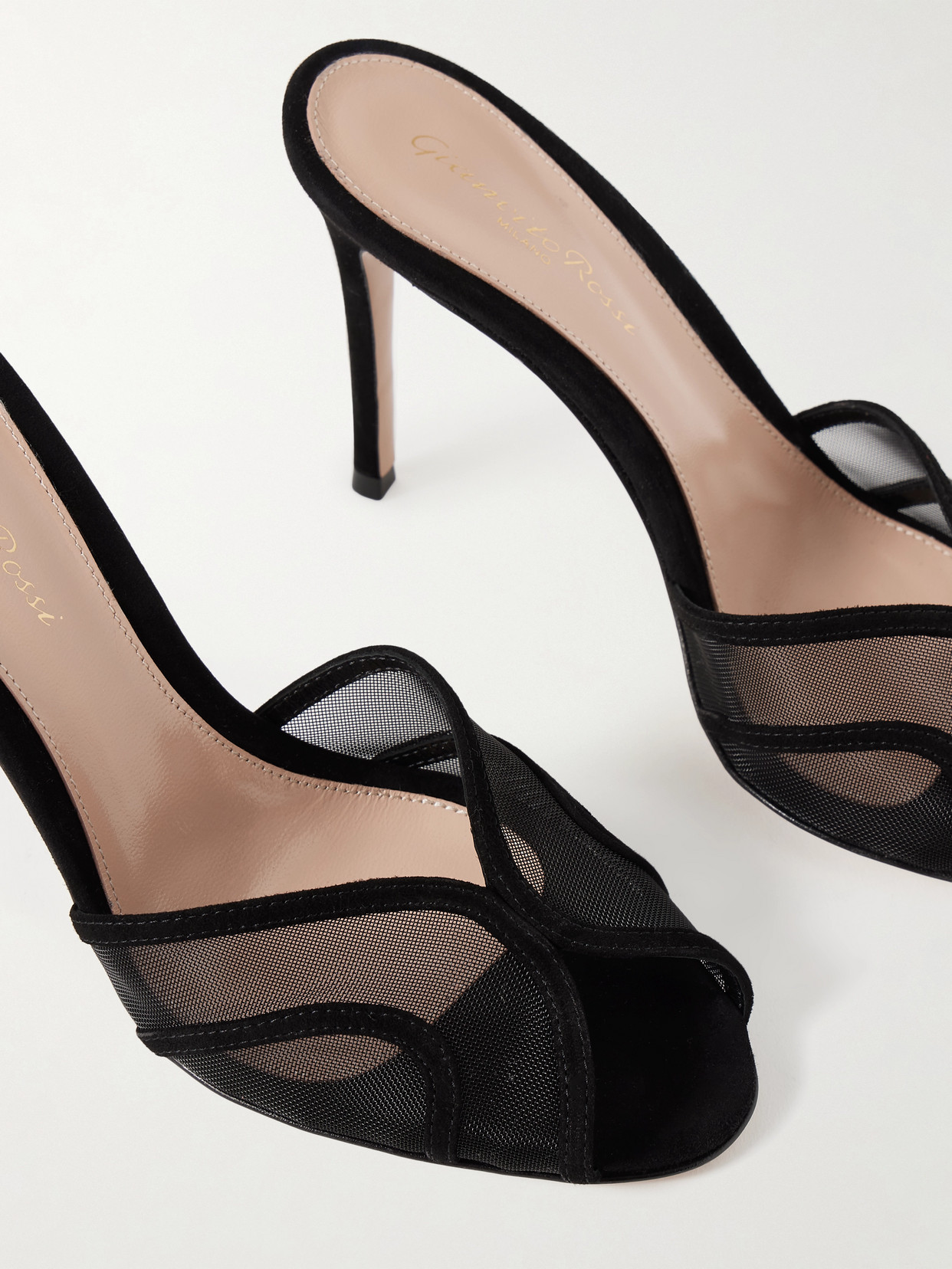 Gianvito Rossi 95 Suede-trimmed Mesh Mules In Black
