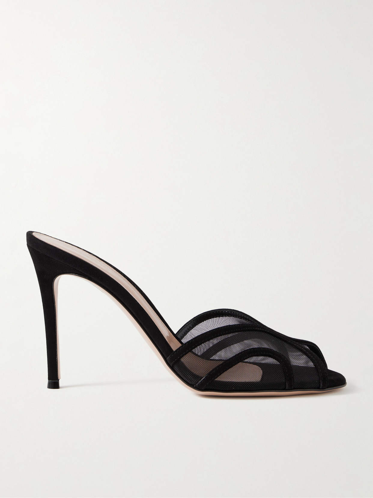 Gianvito Rossi 95 Suede-trimmed Mesh Mules In Black