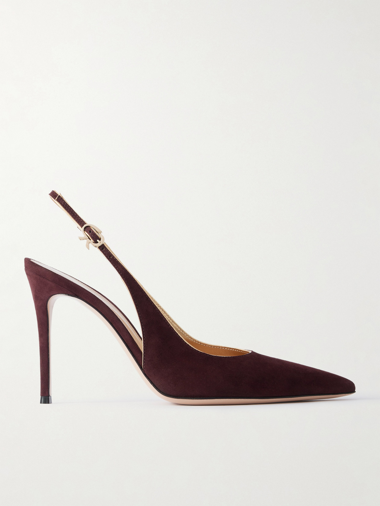 Gianvito Rossi 95 Metallic Leather-trimmed Suede Slingback Pumps In Burgundy
