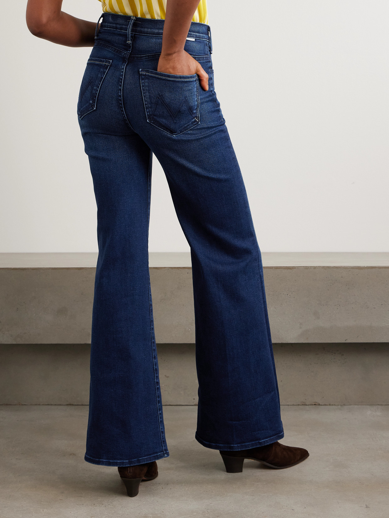 Mother The Hustler Roller Sneak High-rise Wide-leg Jeans In Blue