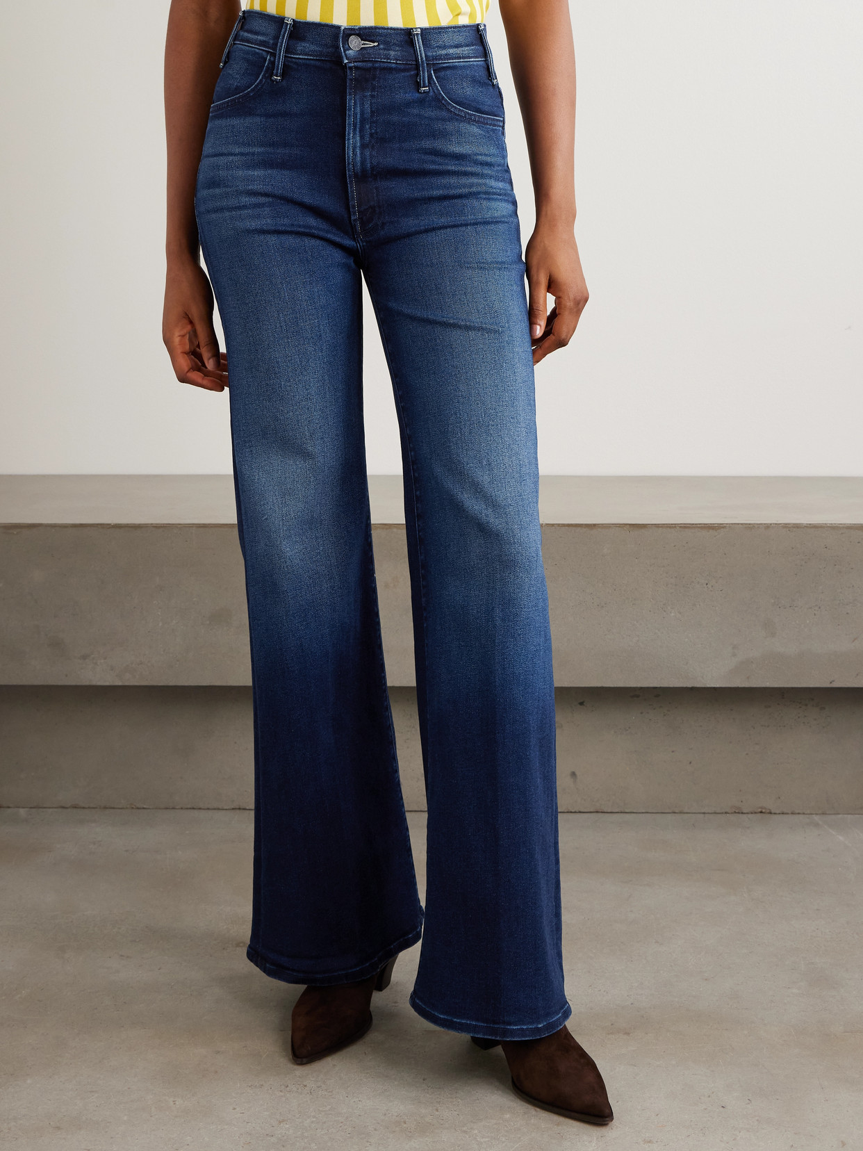 Mother The Hustler Roller Sneak High-rise Wide-leg Jeans In Blue