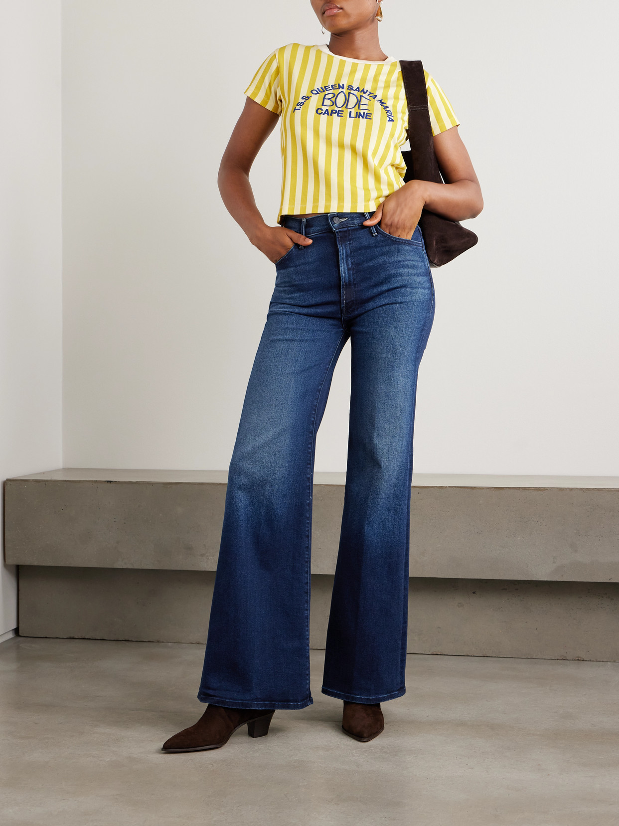 Mother The Hustler Roller Sneak High-rise Wide-leg Jeans In Blue