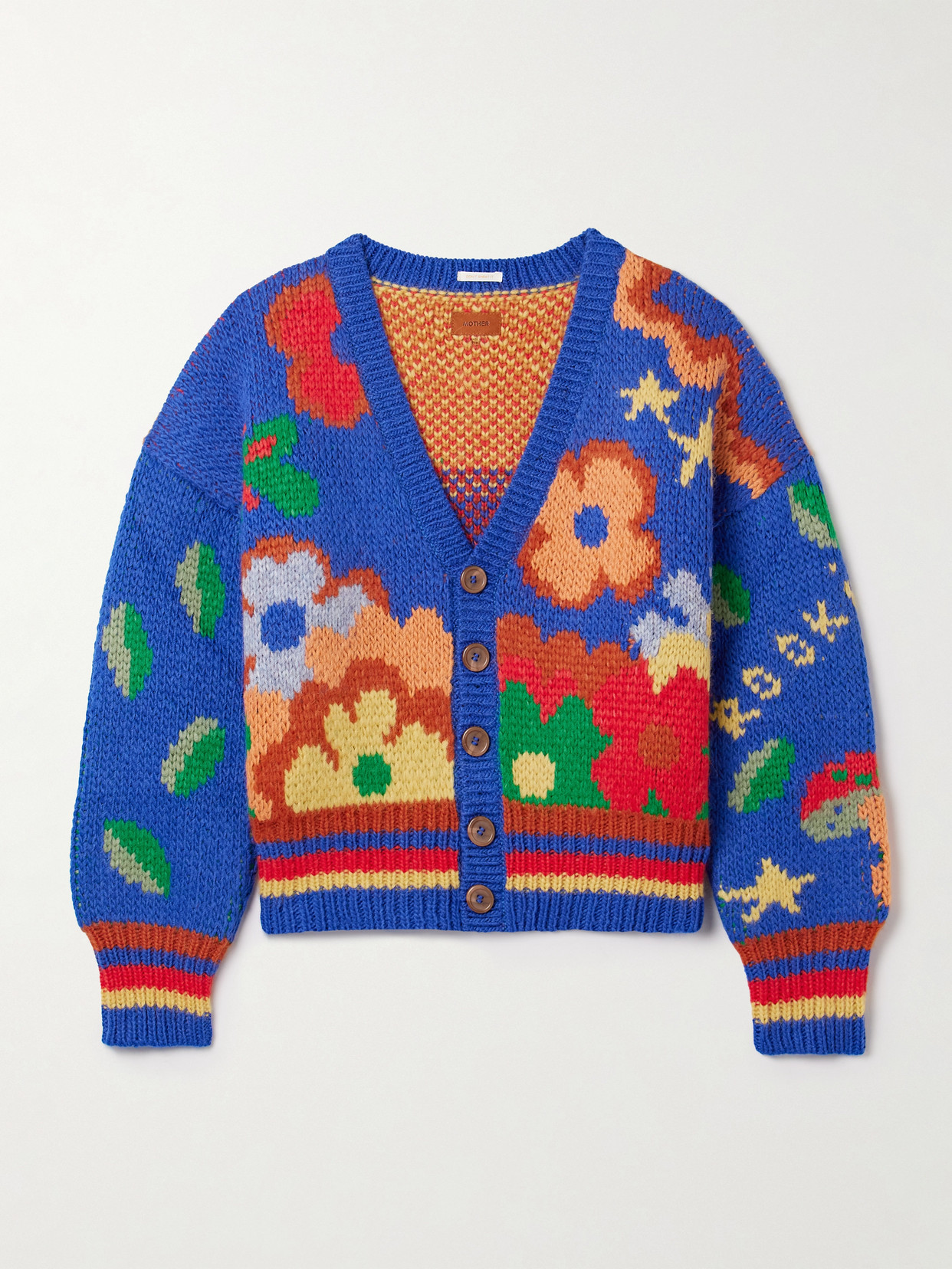 Mother The Button Intarsia Alpaca-blend Cardigan In Multi