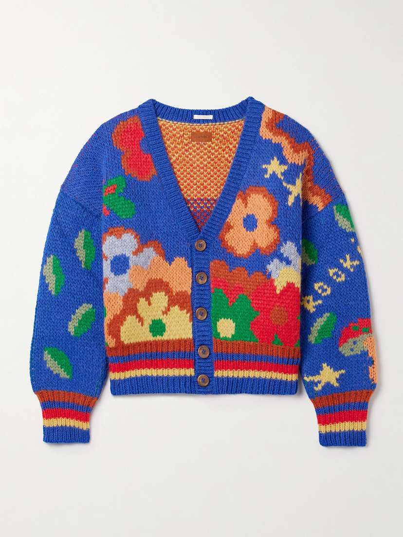 Mother The Button Intarsia Alpaca-blend Cardigan