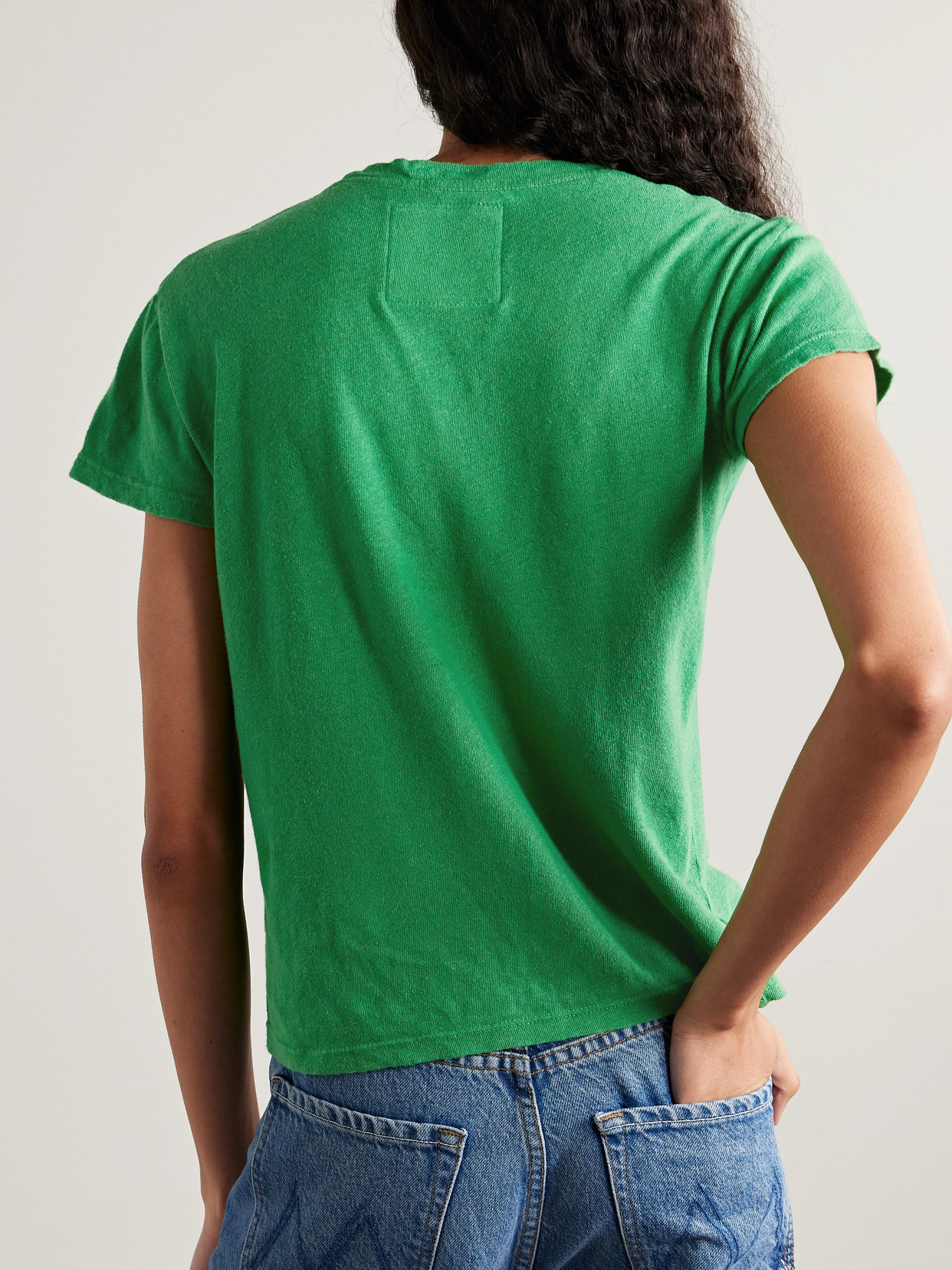 Mother The Sinful Printed Cotton And Linen-blend T-shirt In Green