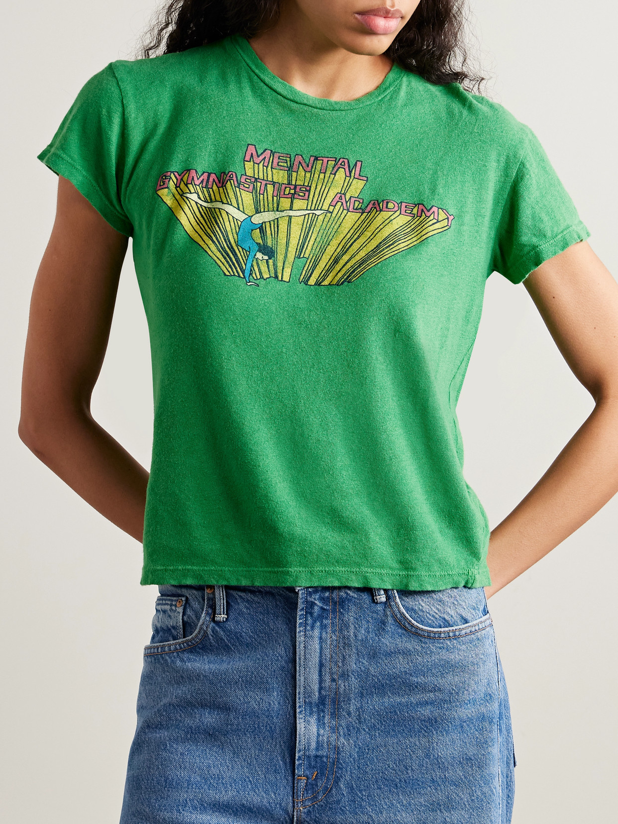 Mother The Sinful Printed Cotton And Linen-blend T-shirt In Green