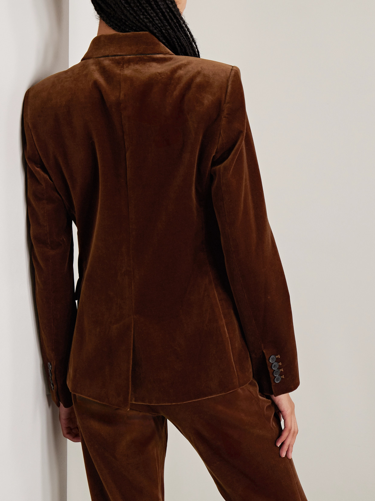 Nili Lotan Veda Double-breasted Cotton-blend Velvet Blazer In Brown