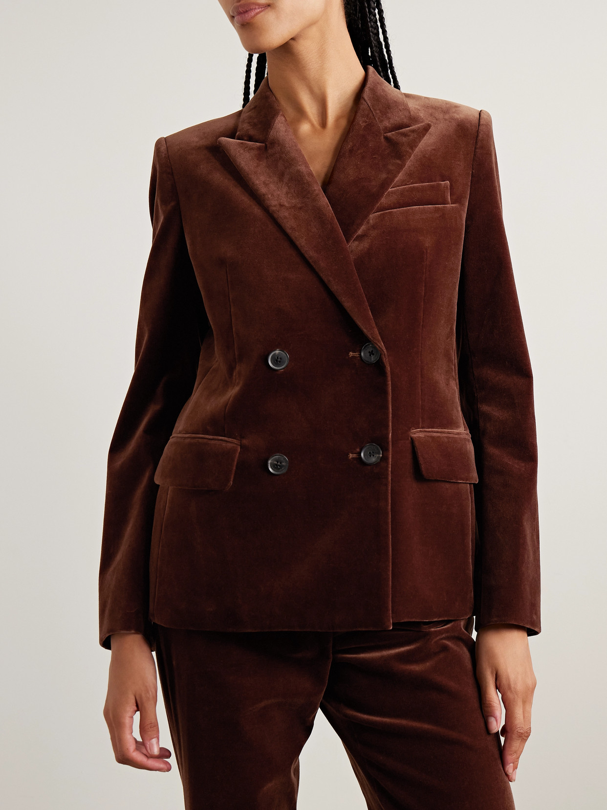 Nili Lotan Veda Double-breasted Cotton-blend Velvet Blazer In Brown