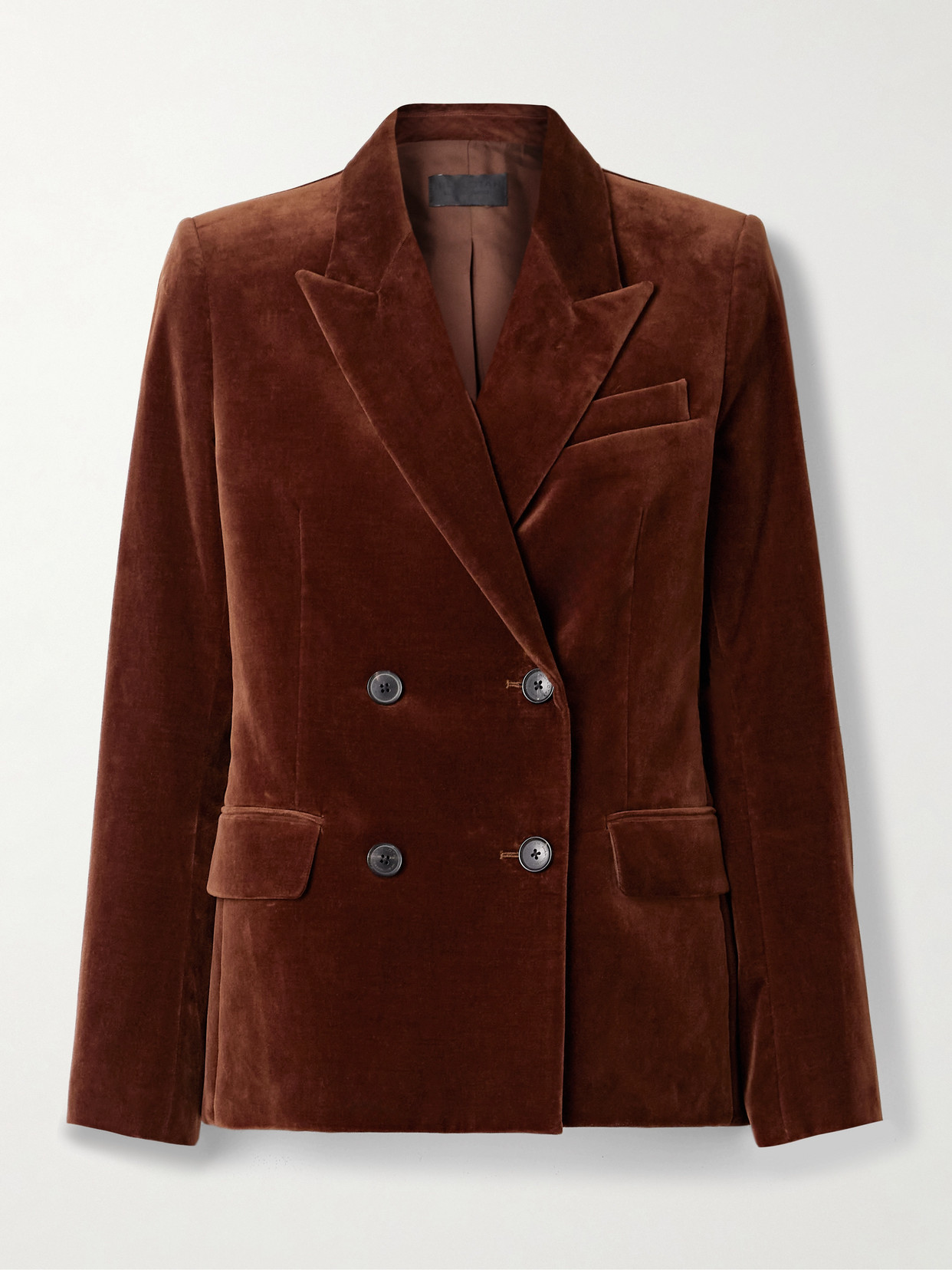 Nili Lotan Veda Double-breasted Cotton-blend Velvet Blazer In Brown