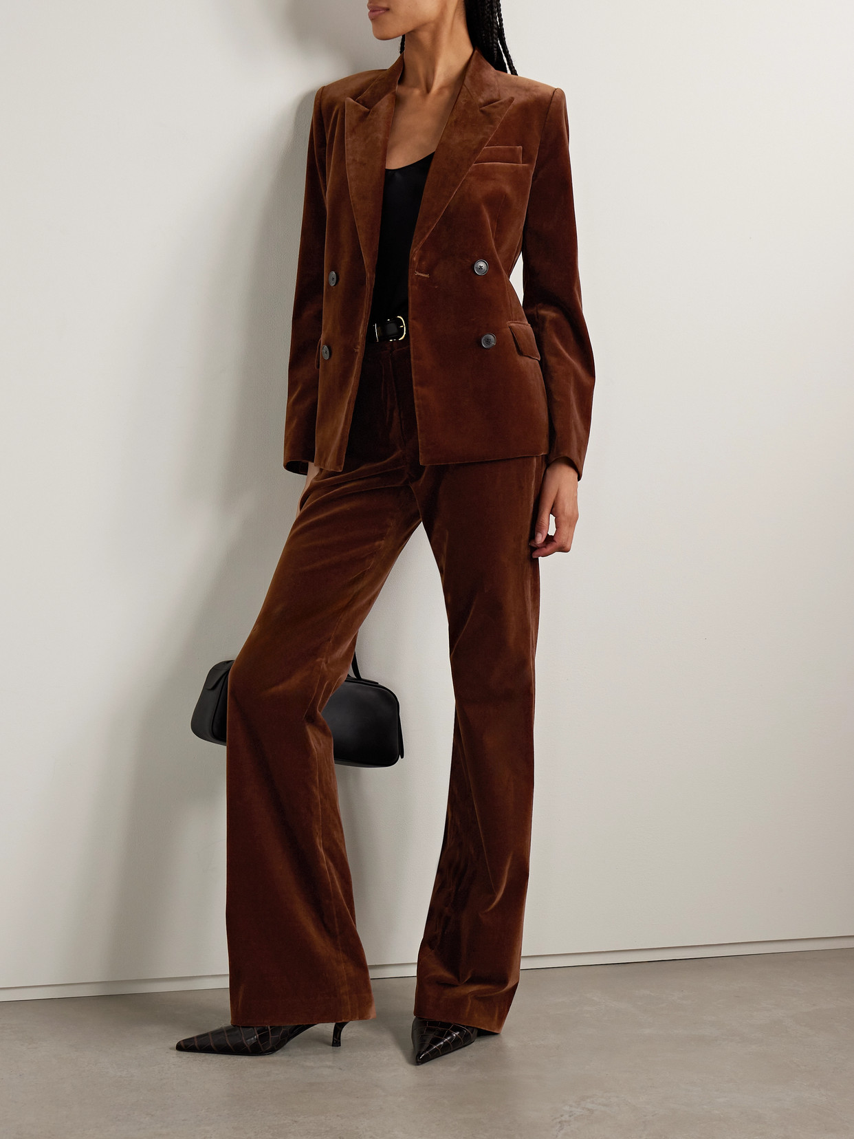 Nili Lotan Veda Double-breasted Cotton-blend Velvet Blazer In Brown