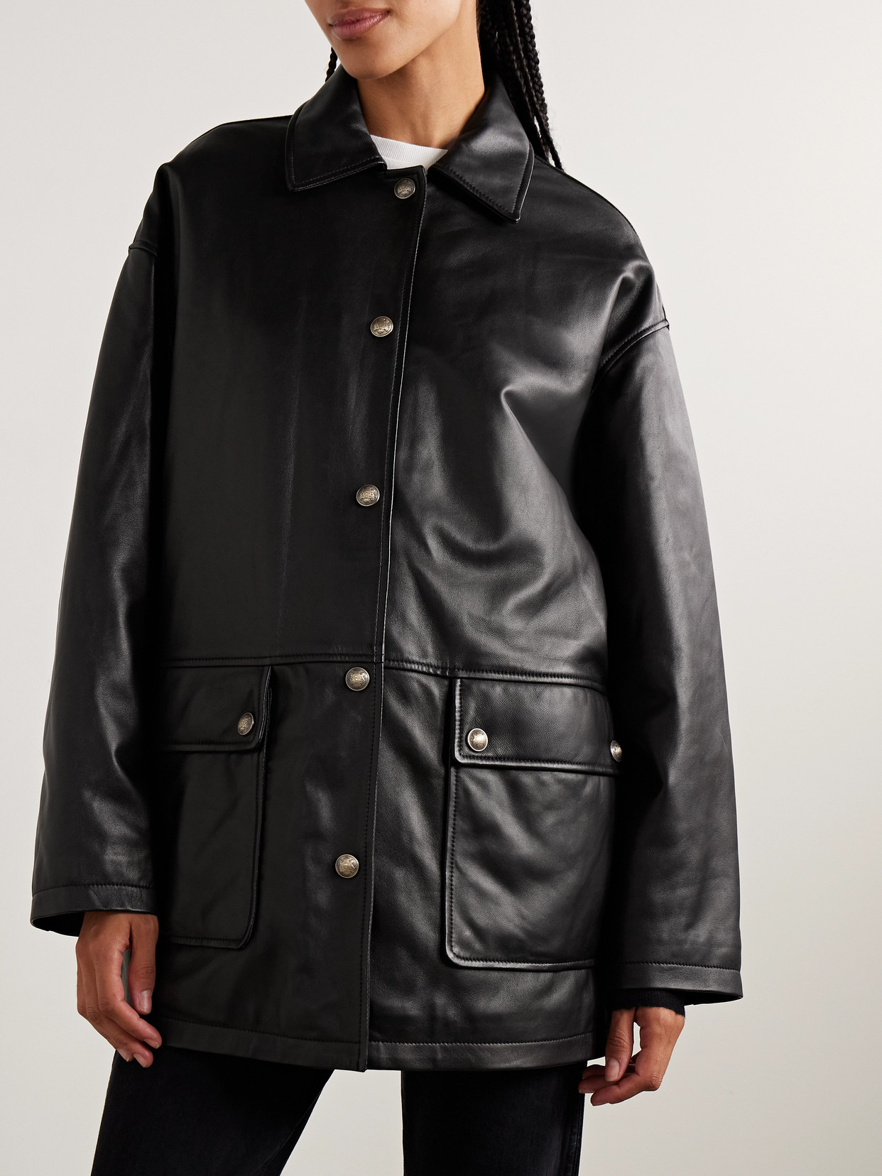 Nili Lotan Cordel Leather Coat In Black