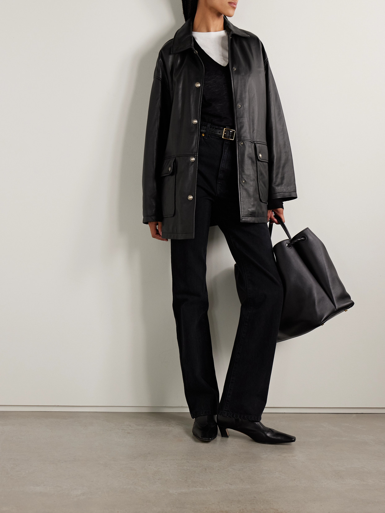 Nili Lotan Cordel Leather Coat In Black
