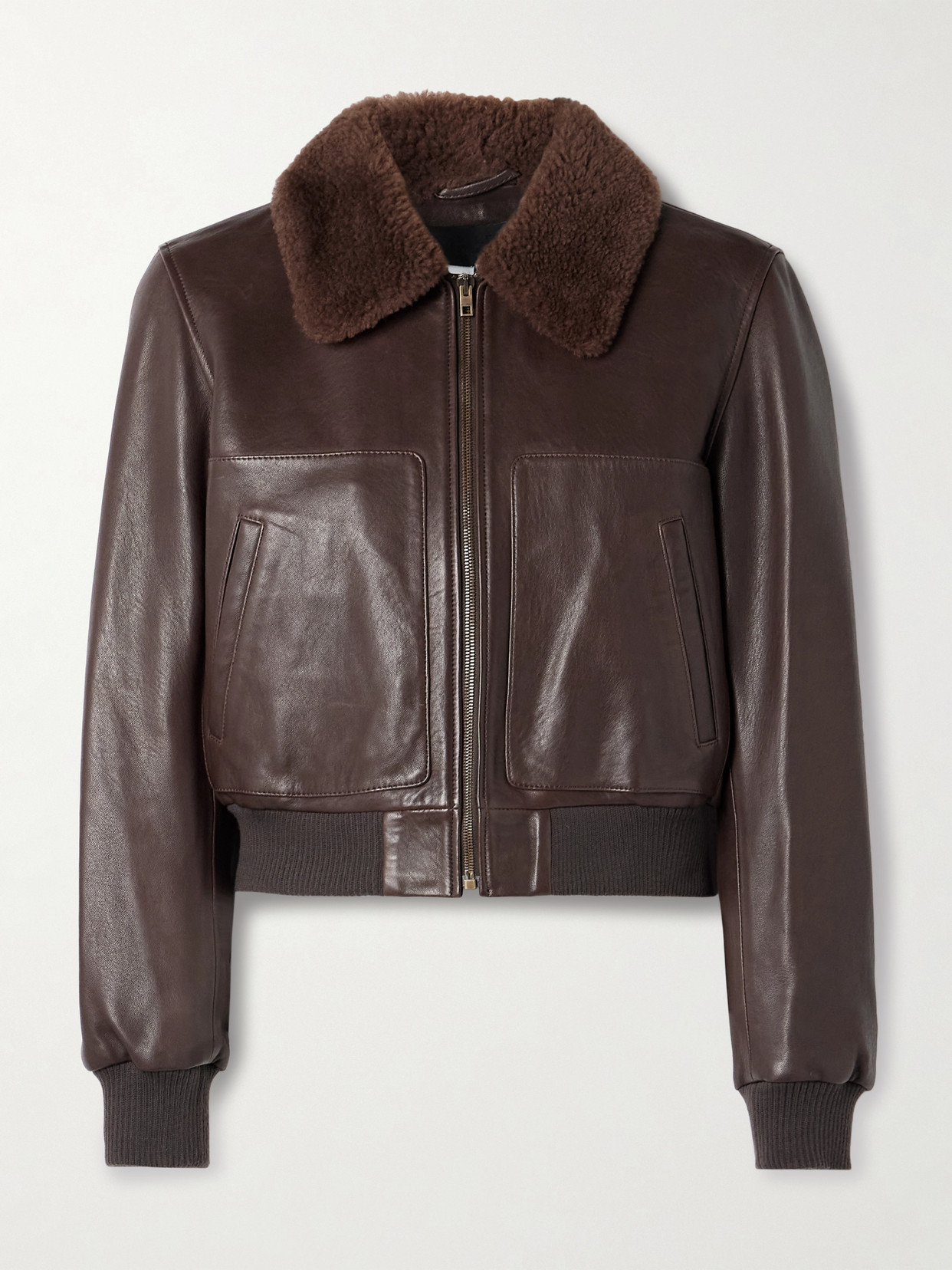 Nili Lotan Tom Shearling-trimmed Leather Jacket In Brown