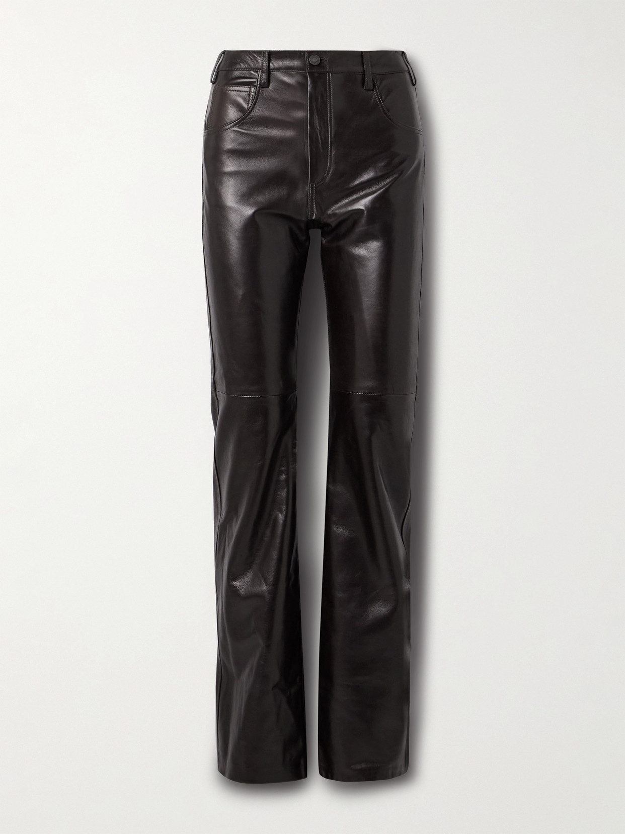 Nili Lotan Joan Leather Straight-leg Pants In Brown