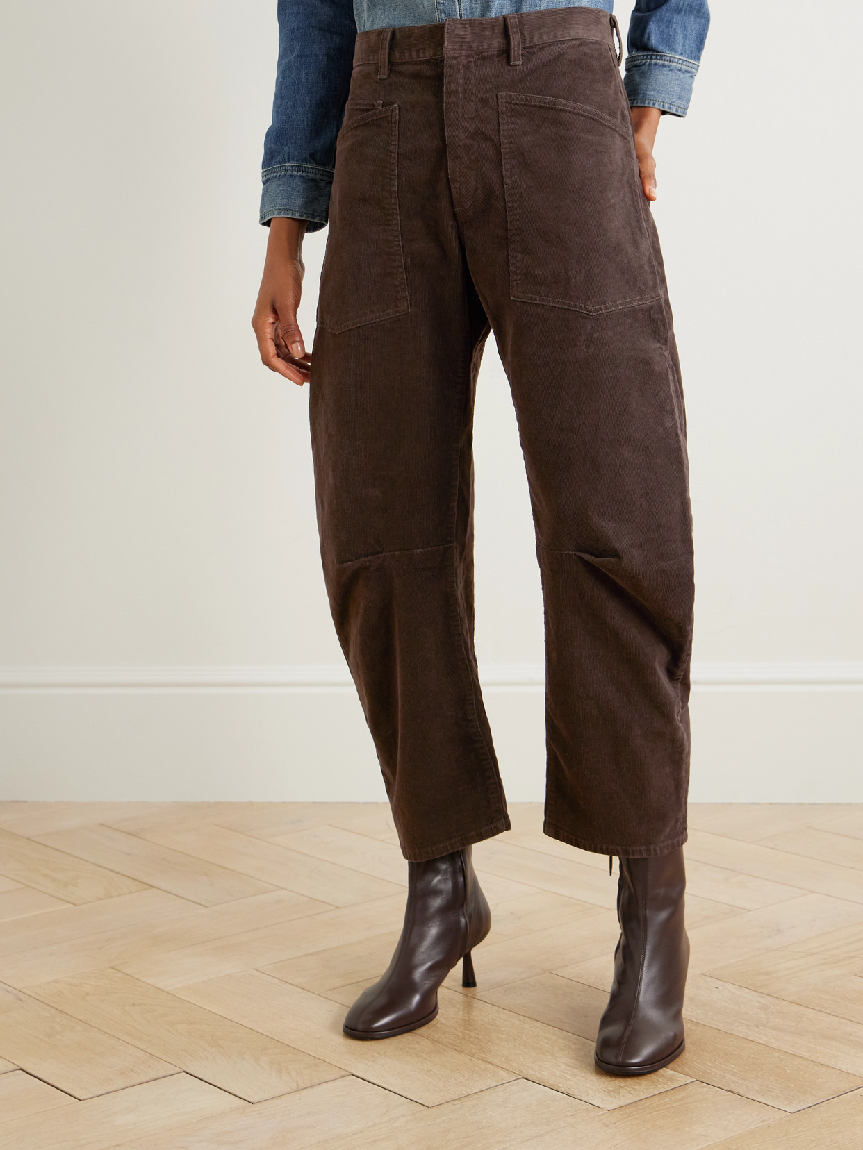 Nili Lotan Shon Cotton-blend Corduroy Tapered Pants In Brown