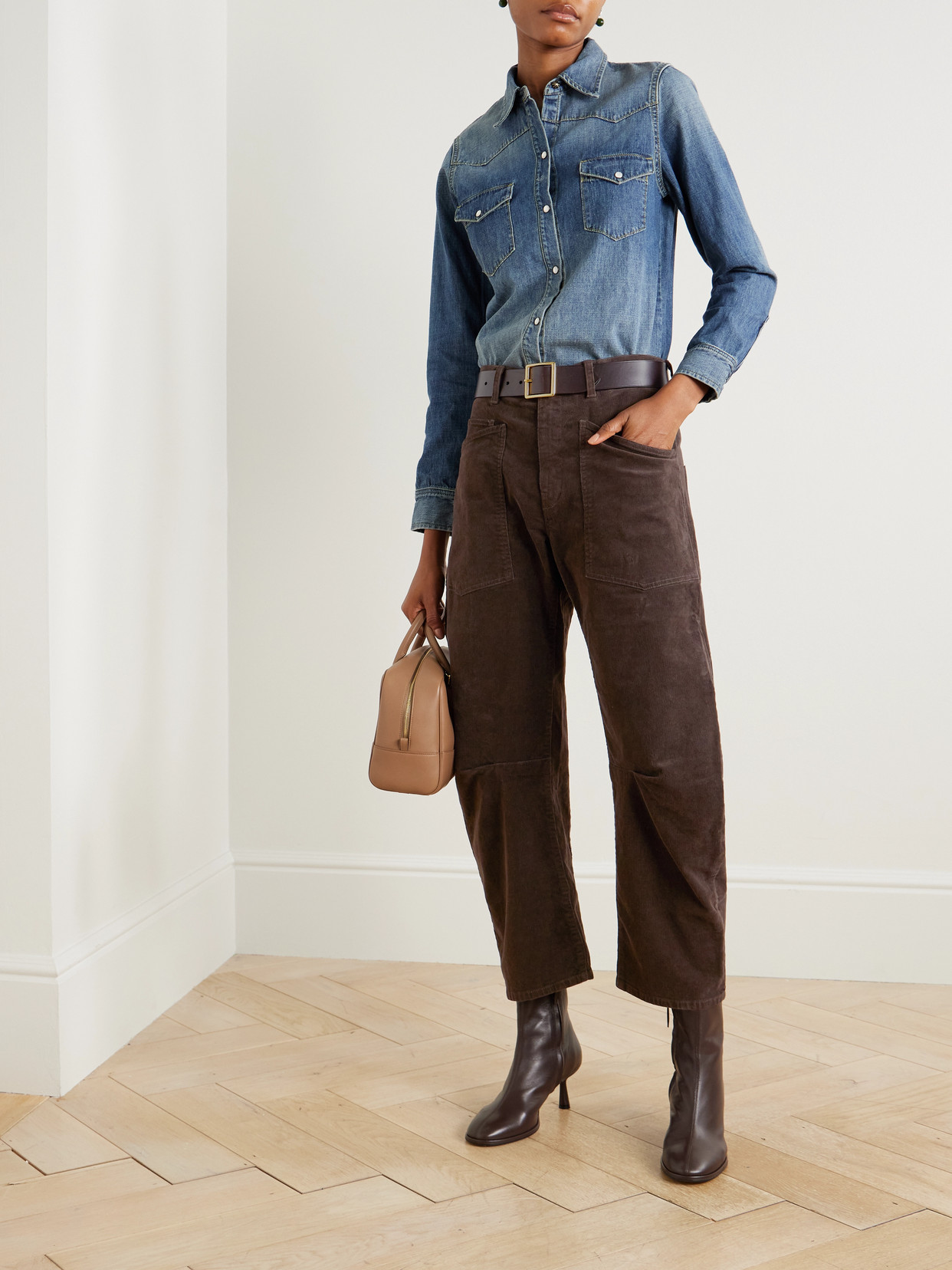 Nili Lotan Shon Cotton-blend Corduroy Tapered Pants In Brown