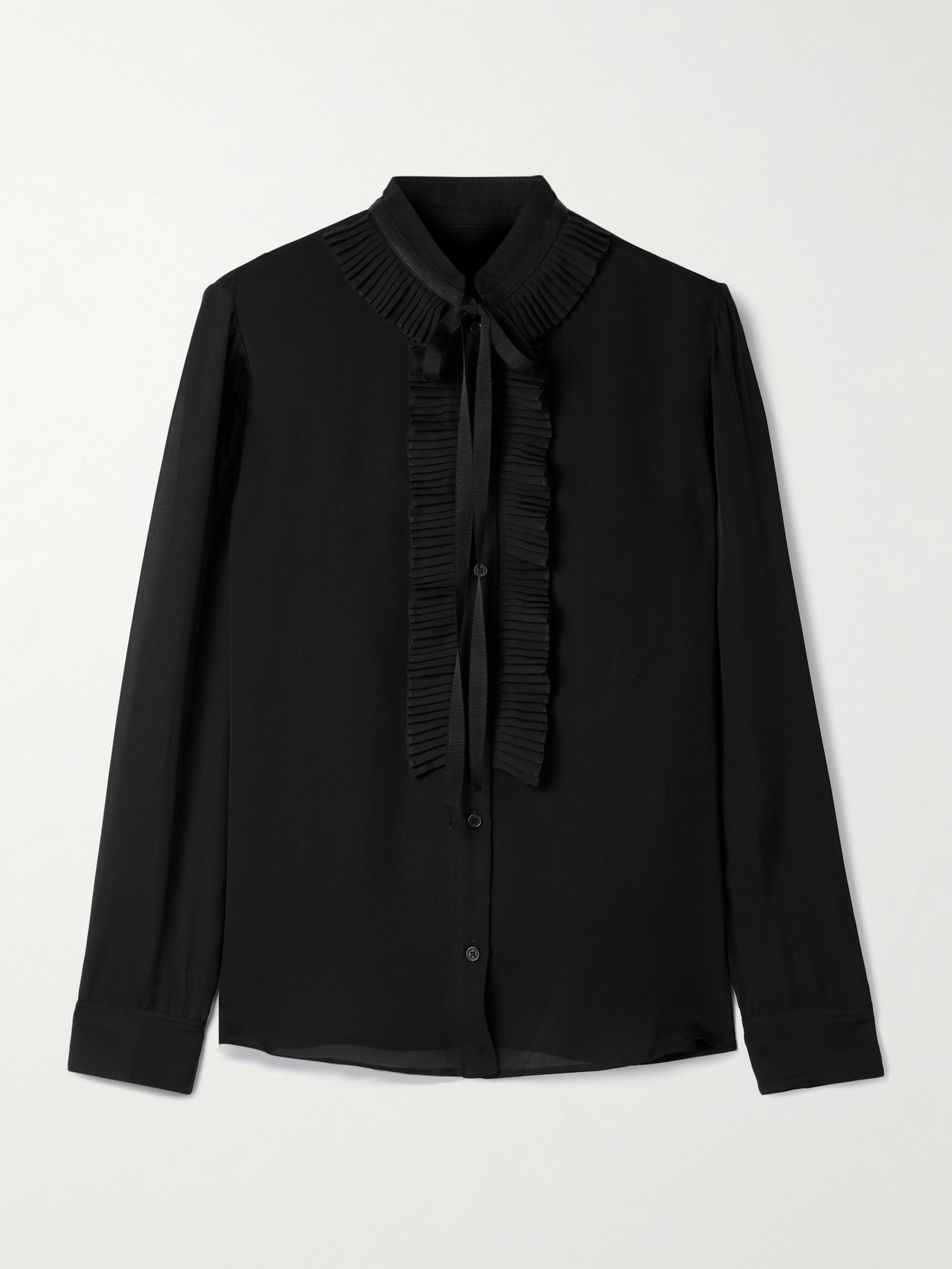 Nili Lotan Bertille Tie-detailed Pleated Silk Crepe De Chine Blouse In Black