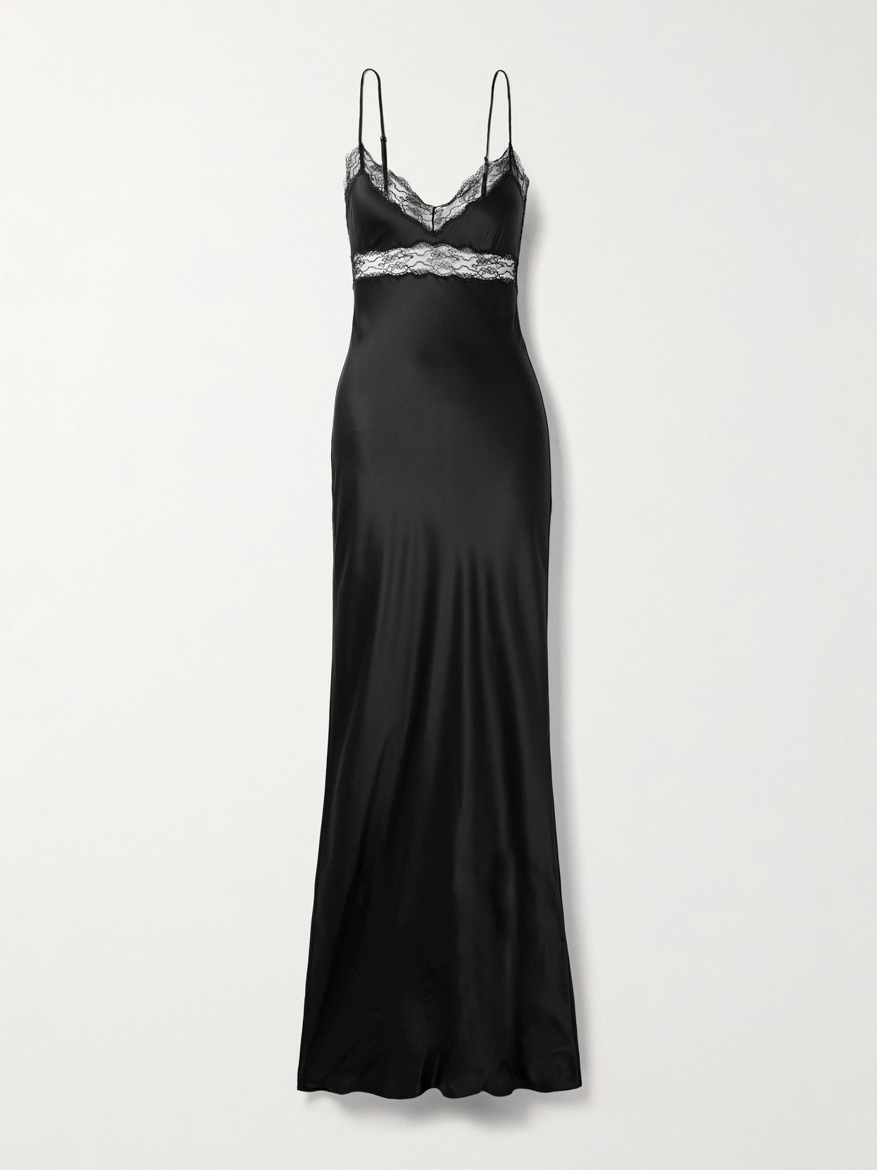 Nili Lotan Adelie Lace-trimmed Silk-charmeuse Gown In Black