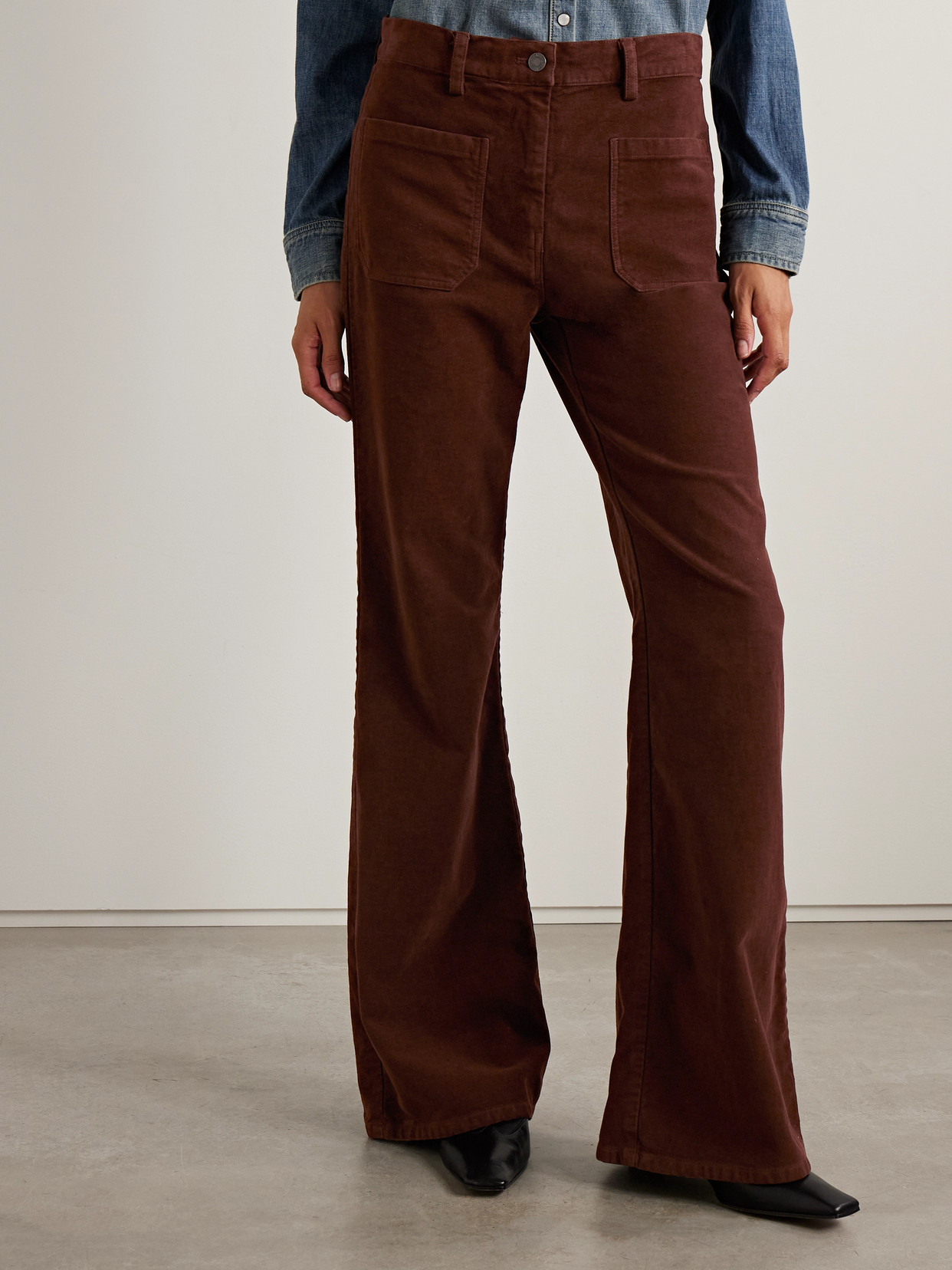 Nili Lotan Florence Cotton-twill Flared Pants In Brown