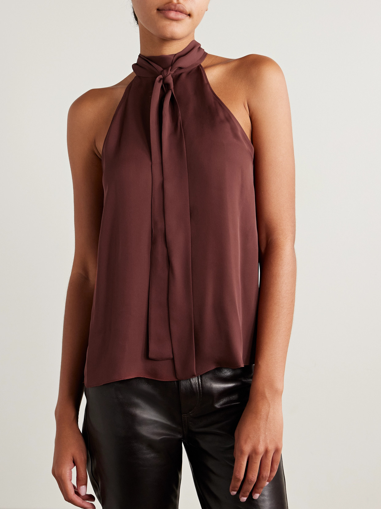 Nili Lotan Alla Silk-chiffon Halterneck Top In Burgundy