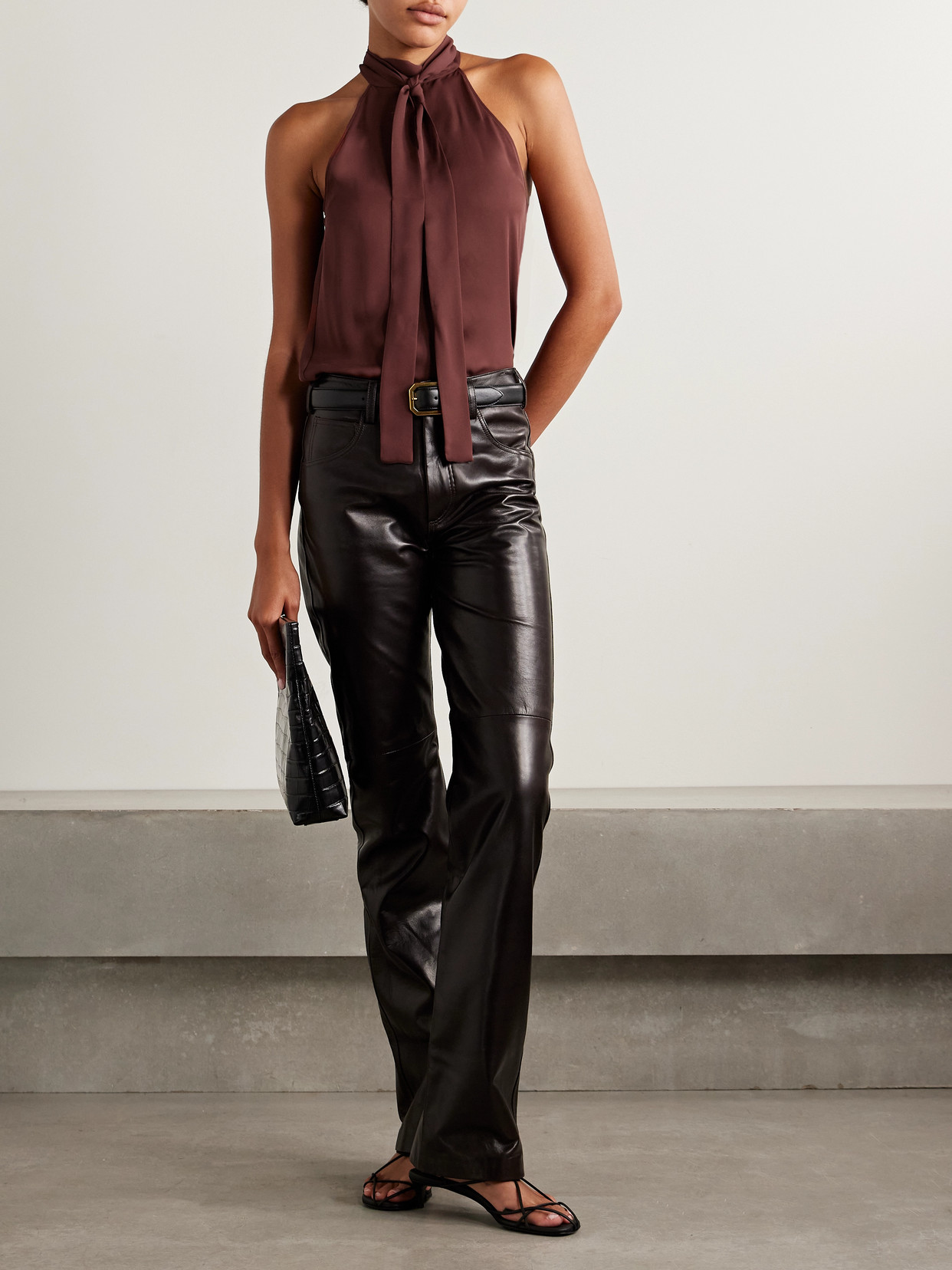 Nili Lotan Alla Silk-chiffon Halterneck Top In Burgundy