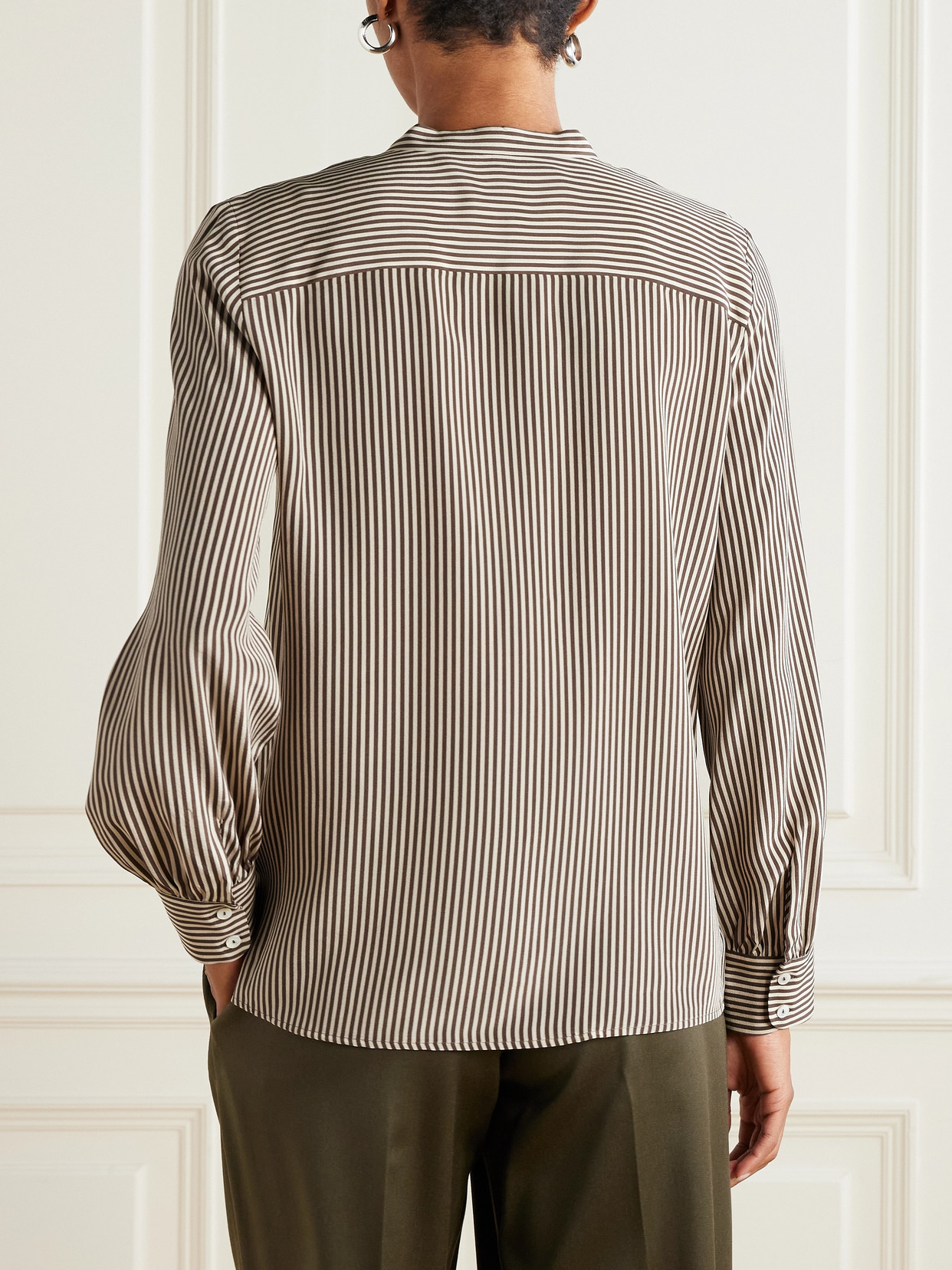 Nili Lotan Irina Tie-neck Striped Silk-crepe Shirt In Multi
