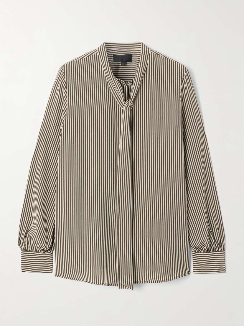 Nili Lotan Irina Tie-neck Striped Silk-crepe Shirt