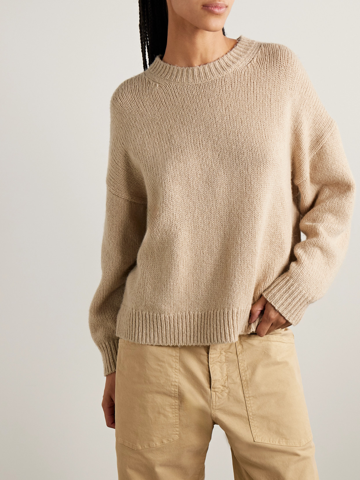 Nili Lotan Chassy Baby Camel Wool Crewneck Sweater In Neutral