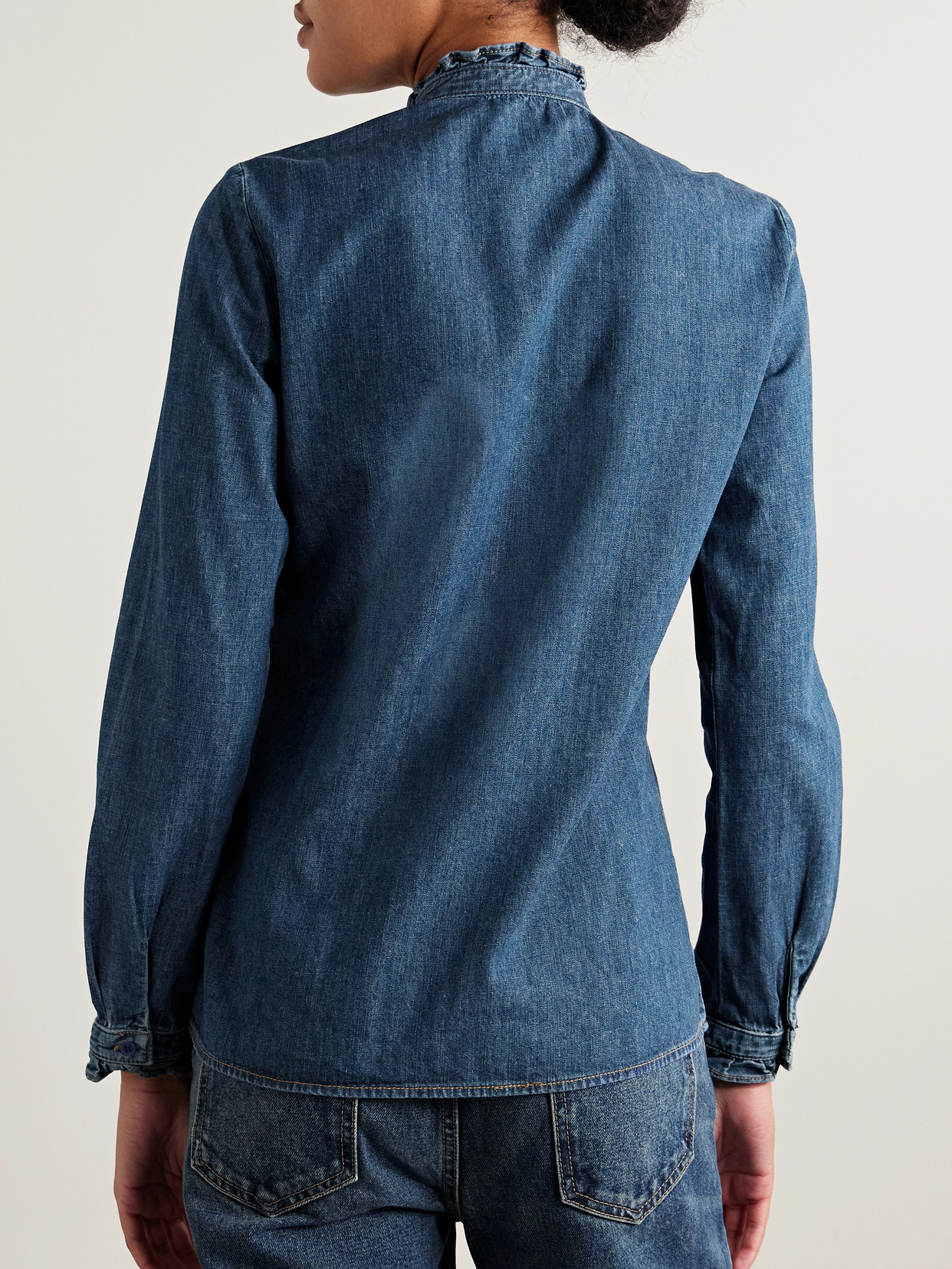 Nili Lotan Marcela Ruffled Denim Shirt In Blue