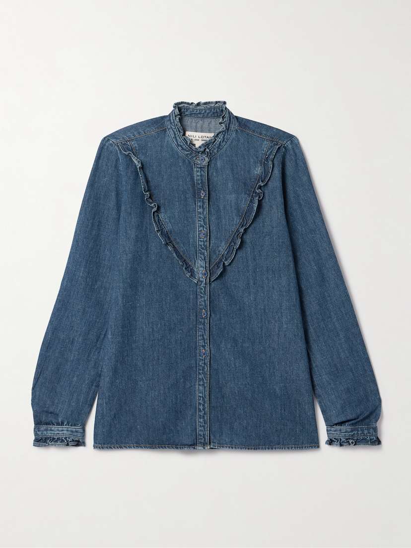 Nili Lotan Marcela Ruffled Denim Shirt