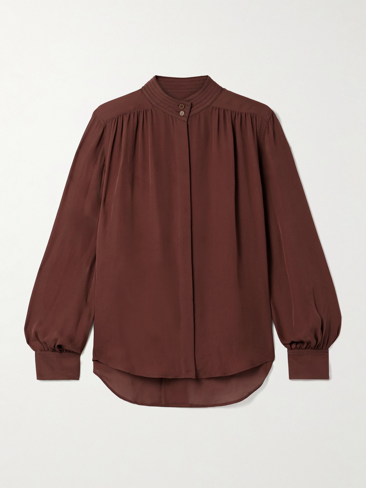Nili Lotan Revi Gathered Silk-georgette Blouse In Burgundy