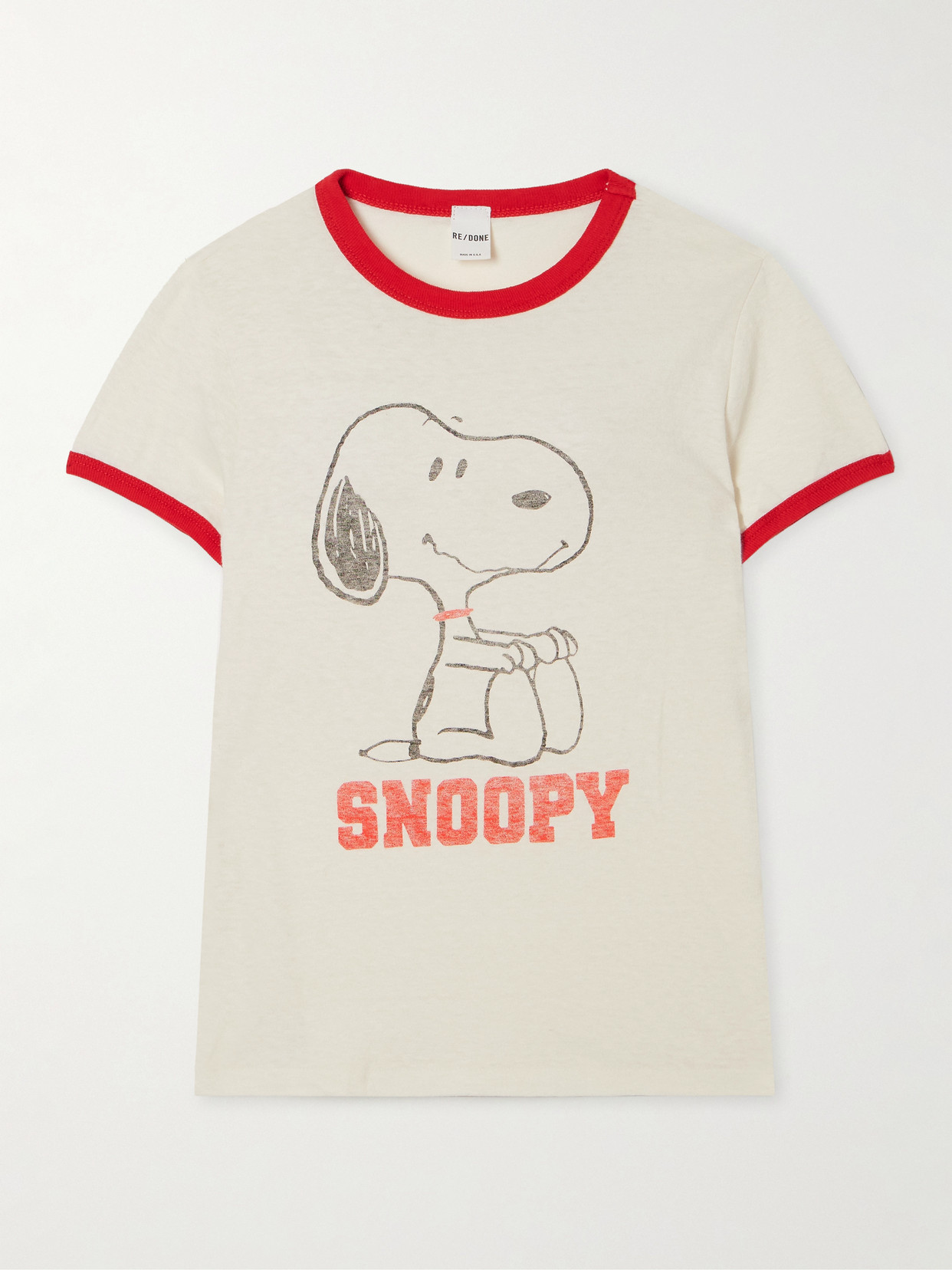 Re/done 60s Slim Ringer Snoopy Tee In White