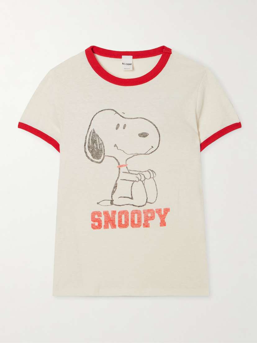 RE/DONE + Peanuts 60s Slim Ringer Printed Cotton-jersey T-shirt