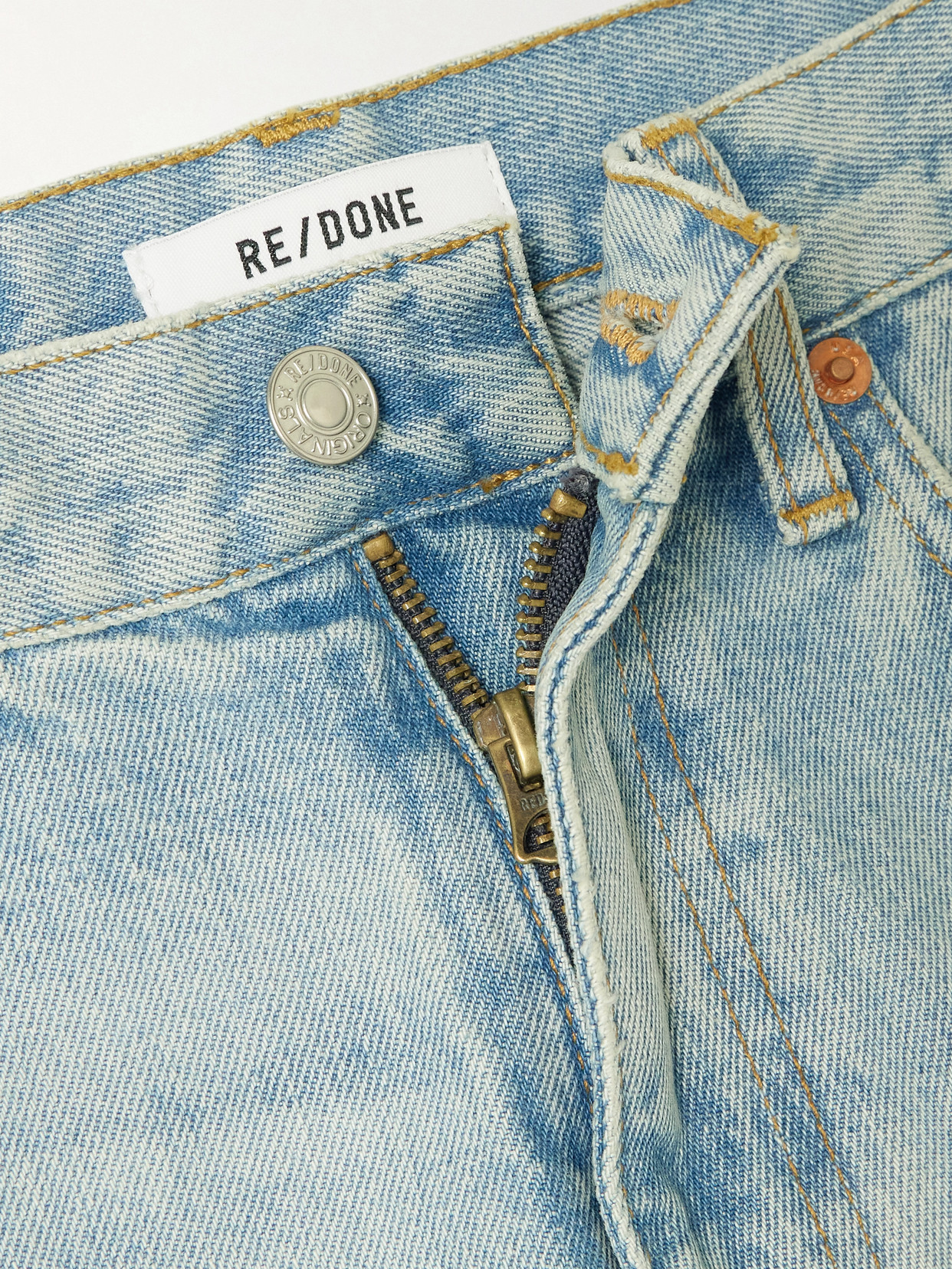 Re/done The Blondie Distressed High-rise Straight-leg Organic Jeans In Blue