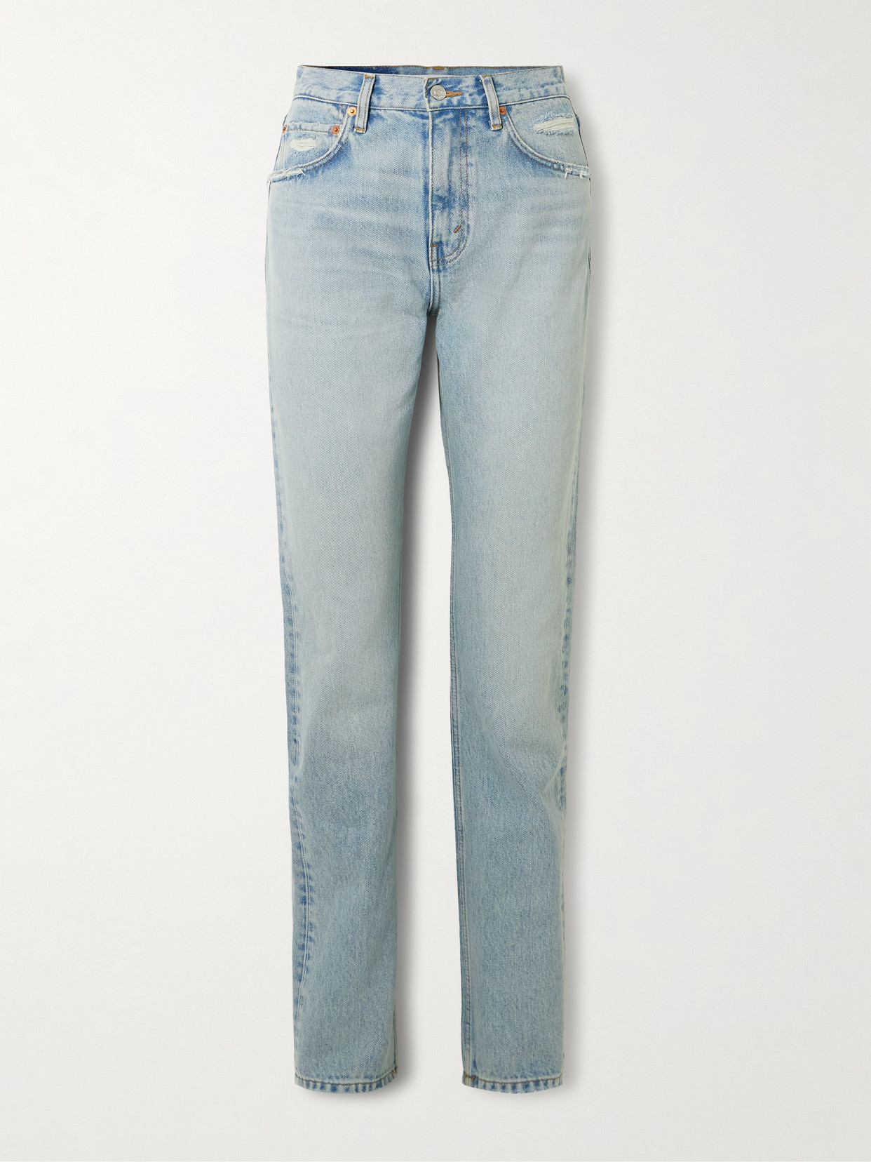 Re/done The Blondie Distressed High-rise Straight-leg Organic Jeans In Blue