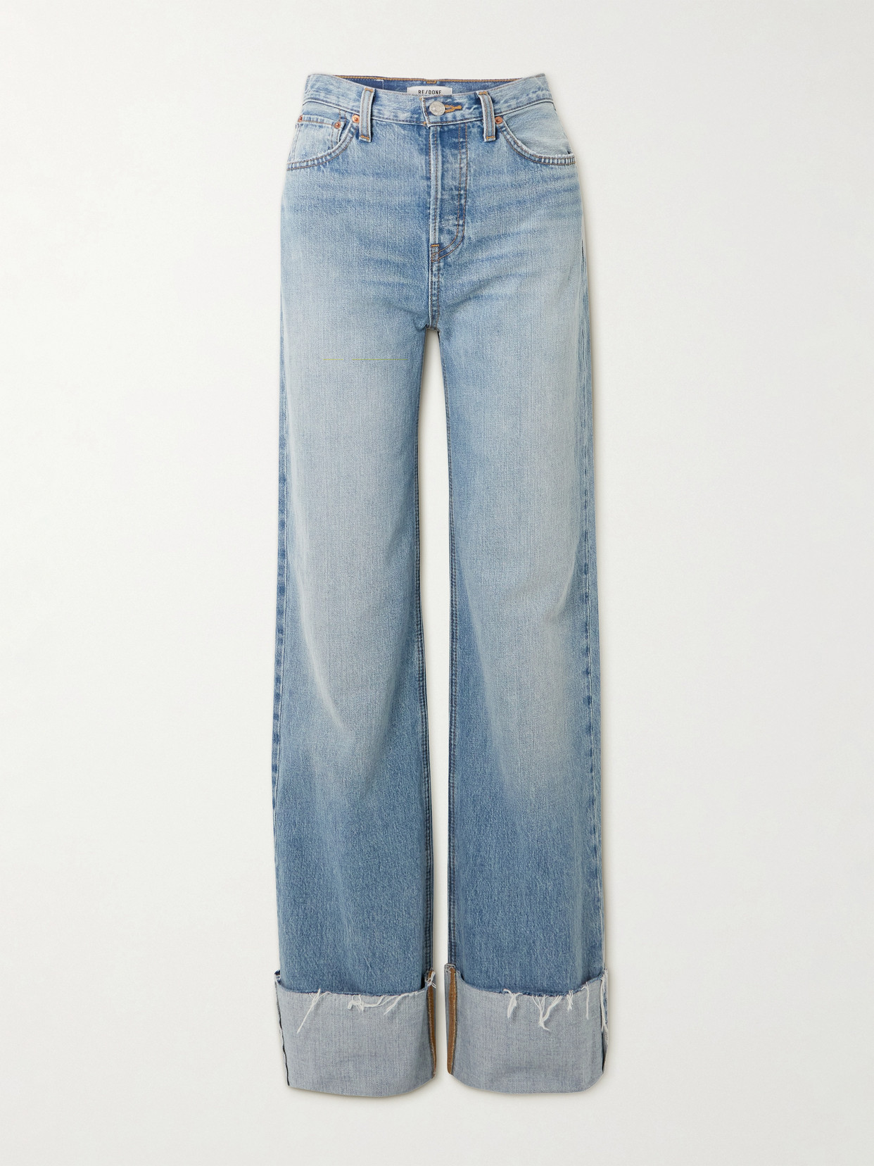 Re/done Distressed High-rise Wide-leg Jeans In Blue