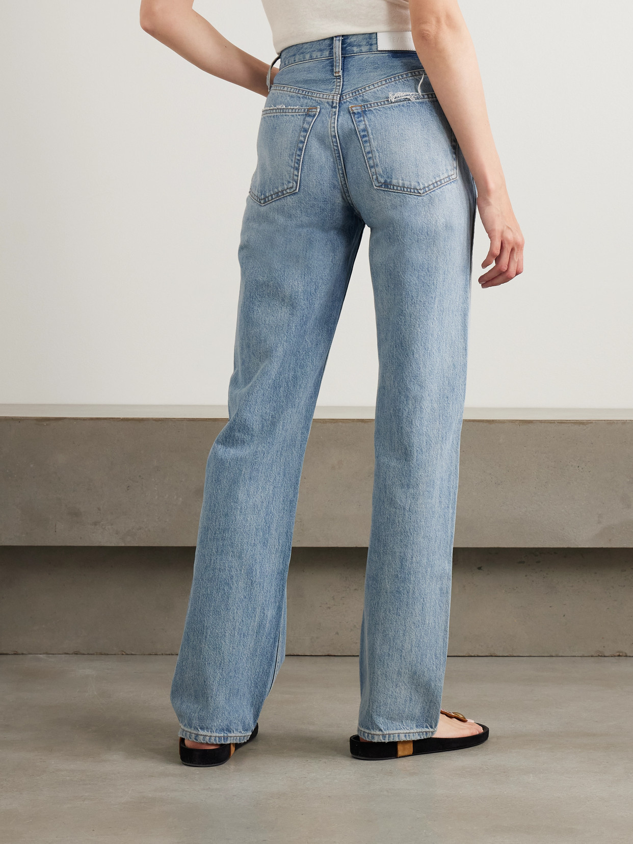 Re/done 90s Distressed High-rise Straight-leg Organic Jeans In Blue