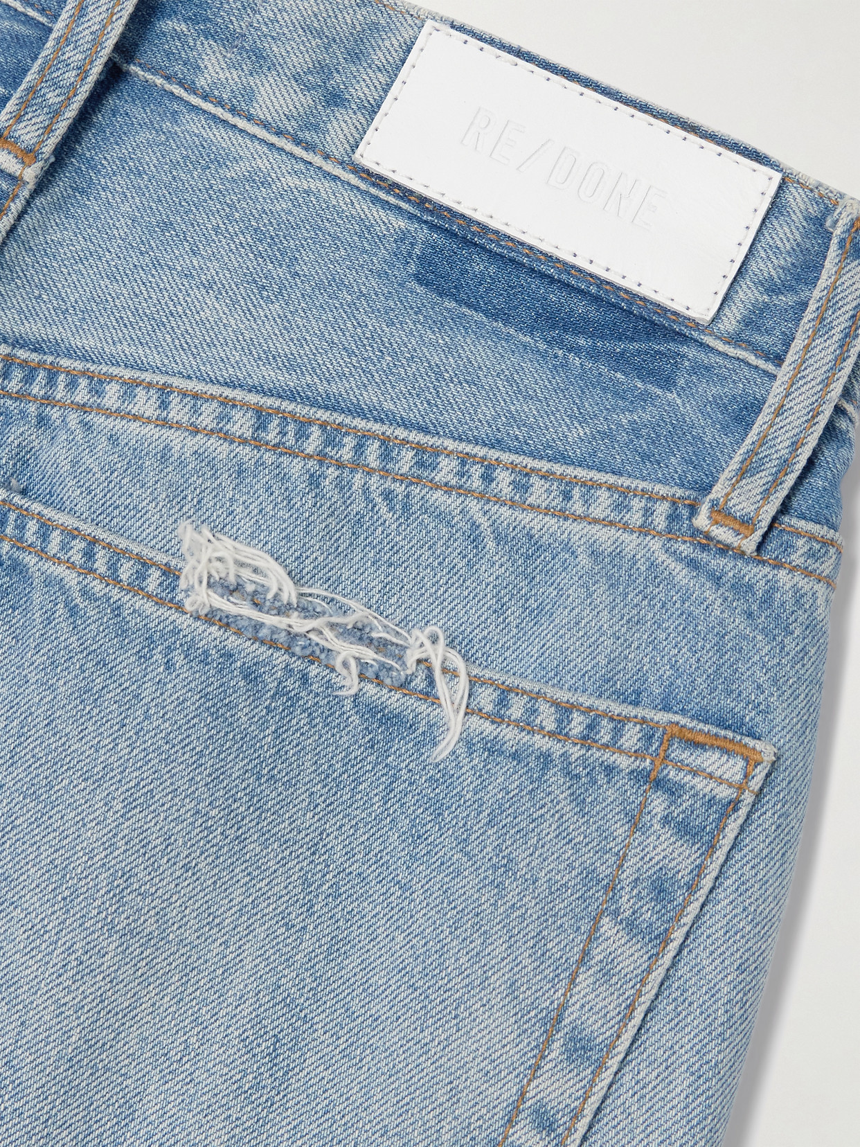 Re/done 90s Distressed High-rise Straight-leg Organic Jeans In Blue