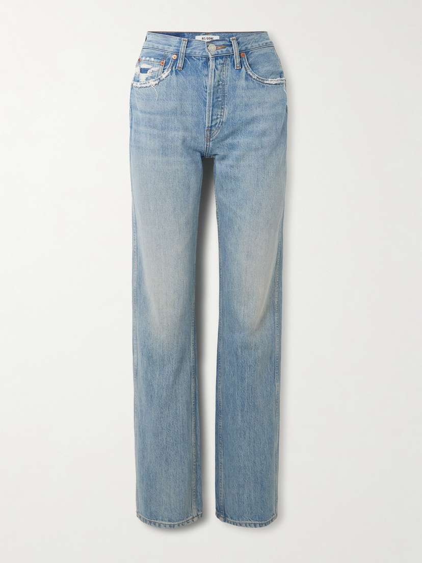 RE/DONE 90s Distressed High-rise Straight-leg Organic Jeans